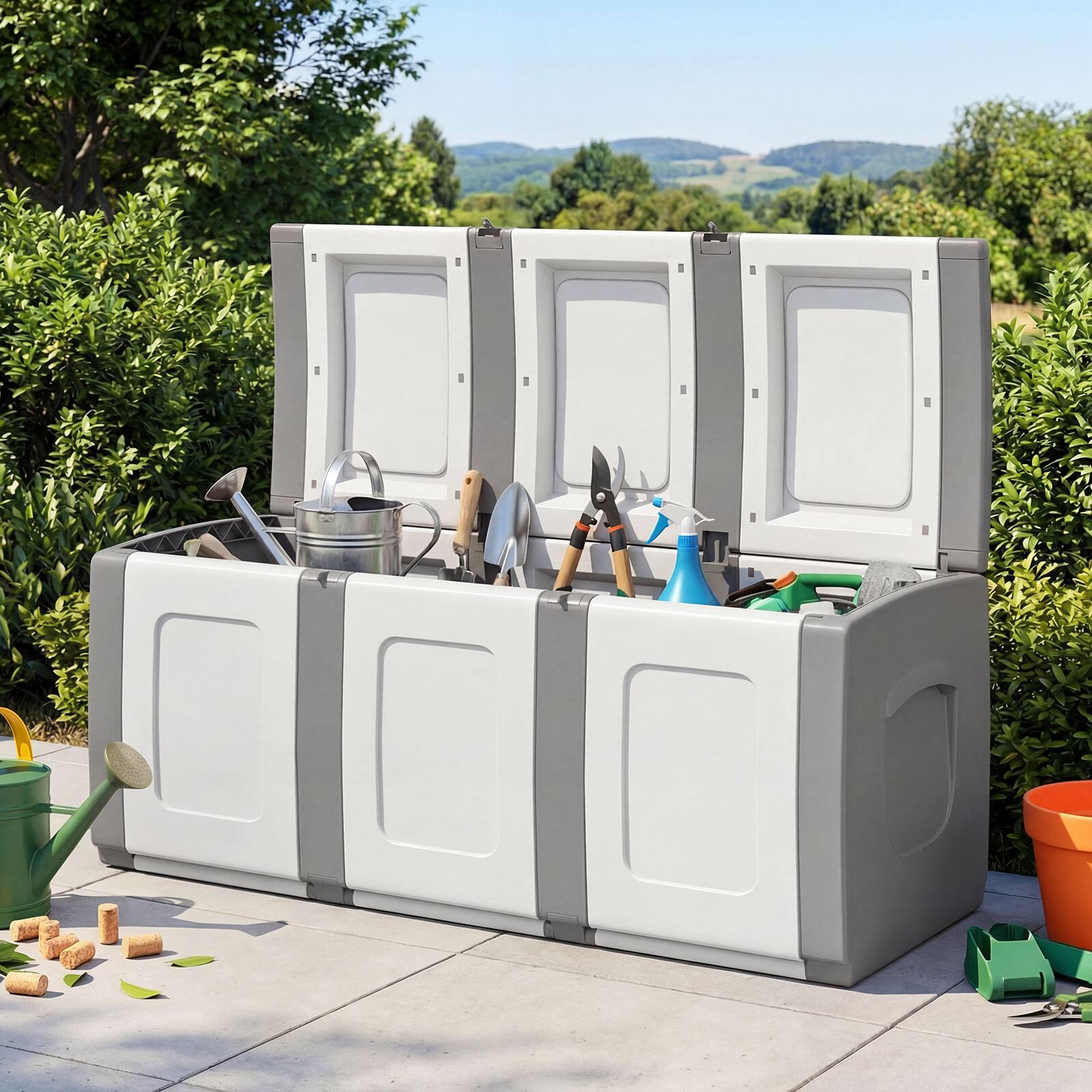 Alt View 3. Gymax - Gymax Deck Box Patio Container w/ Lockable Lid Weatherproof Plastic Storage Bin Gray & White - Gray.