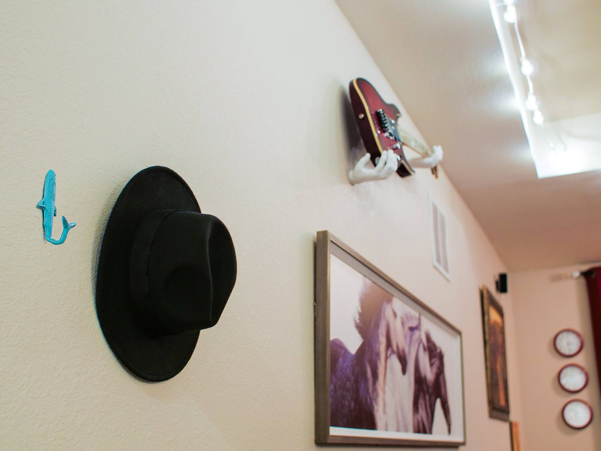 Alt View 4. Zeckos - 4 Piece Distressed Finish Cast Iron Shark Wall Hook Set Coastal Beach Colors - Multicolored.