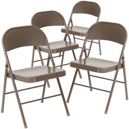Emma + Oliver - 4 Pack Double Braced Commercial Party Events Steel Metal Folding Chair - Beige