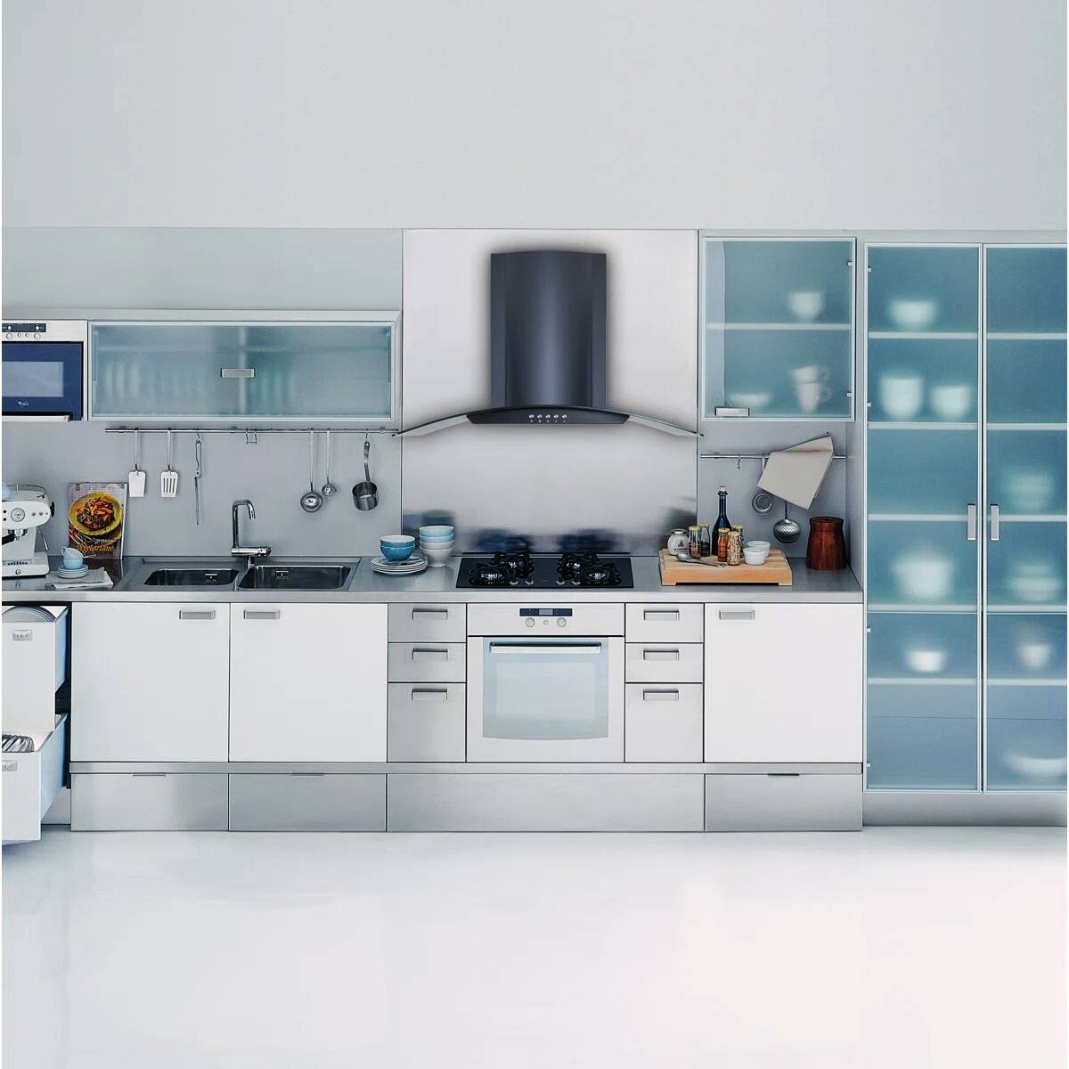 Alt View 1. Winflo - Winflo 30 inch Convertible 300 CFM Black Steel Wall Mount  Range Hood - Black.