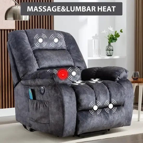 Bestier Set of 2 39 in. W Oversized Microfiber Power Lift Recliner Chair with USB and 8 Heated Massage Points Gray USBBY L501939Q GREY 6 Best Buy