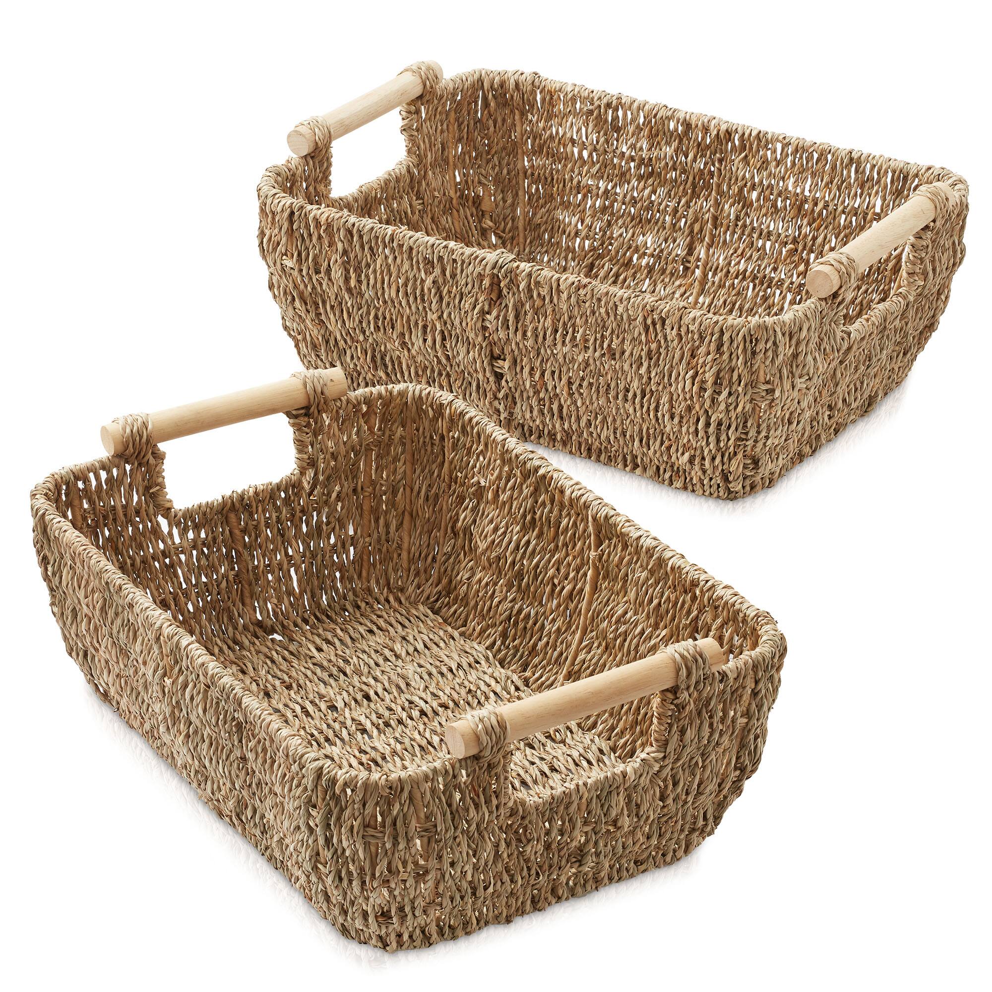 Alt View 1. Casafield - Hyacinth Seagrass Oval Storage Baskets with Wooden Handles - Woven Bins - Natural - Seagrass.