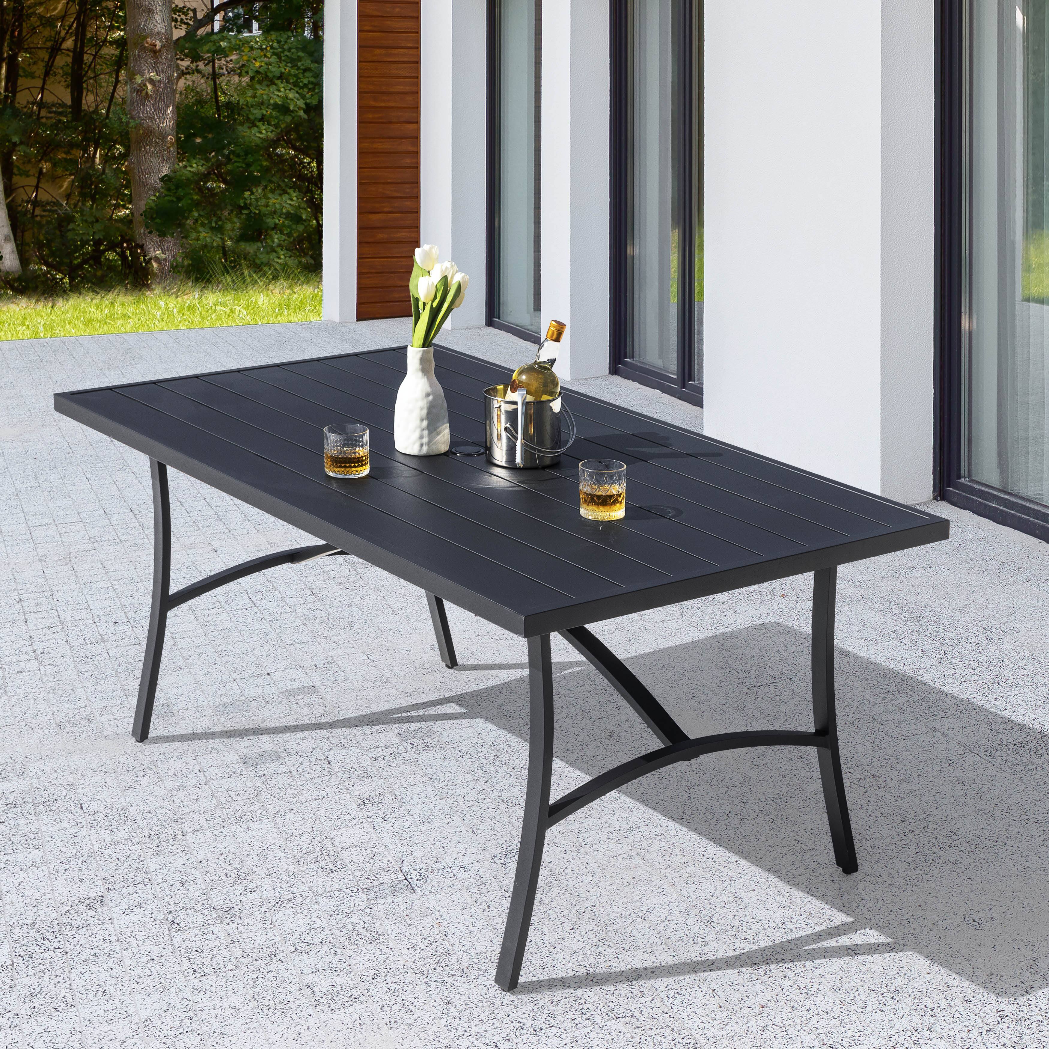 Left. Nuu Garden - Outdoor Rectangle Metal Dining Table with 1.70'' Umbrella Hole, Aluminum Tabletop and Sturdy Frame - Black.