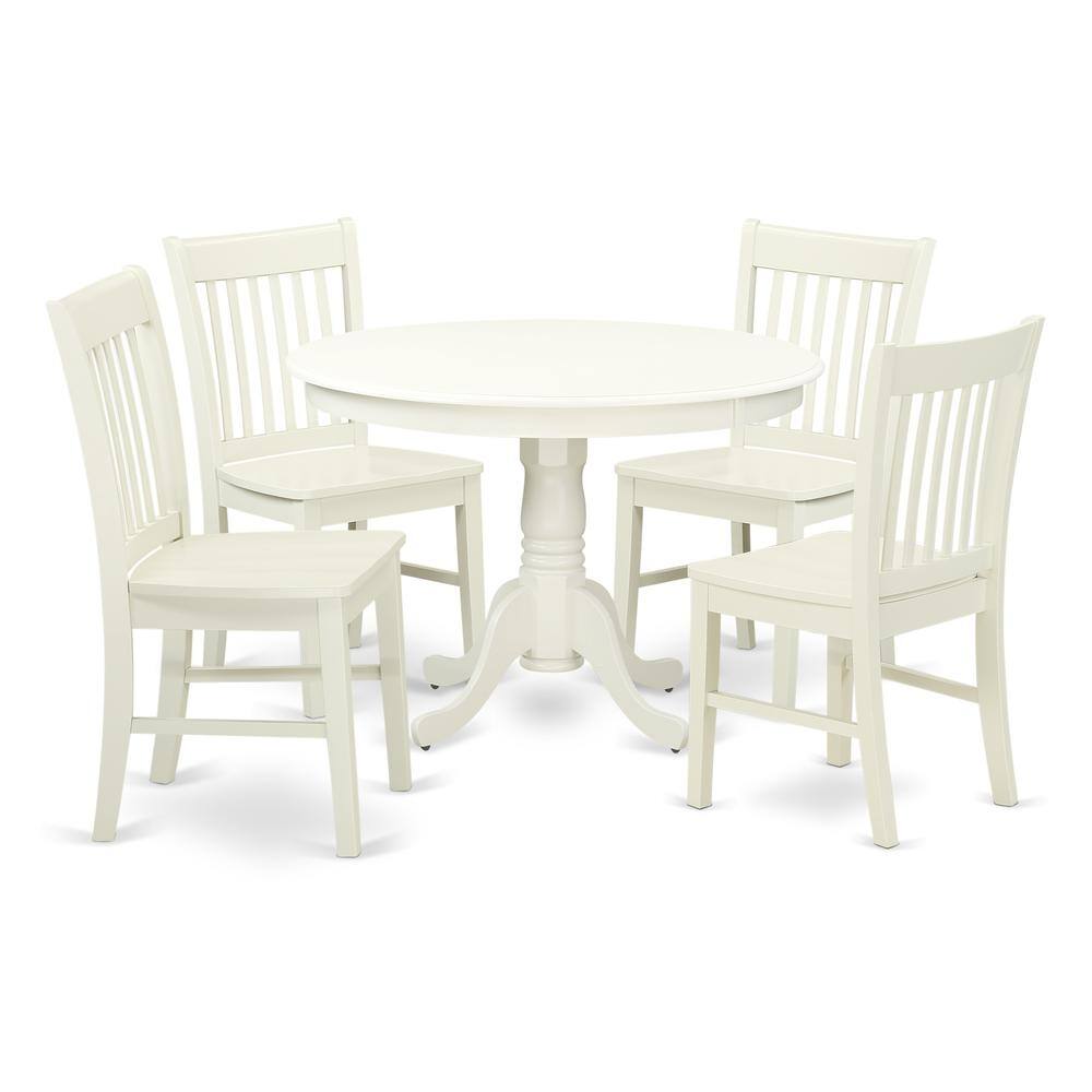 Back. East West Furniture - Dining Room Set Linen White - Brown.