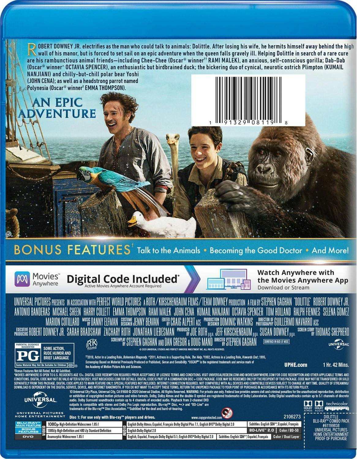 Back. Dolittle (DVD + Digital) [Blu-ray].