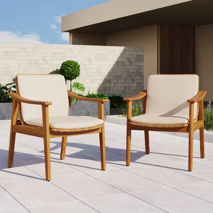 Front. Mondawe - Set of 2 Acacia Wood Outdoor Dining Chairs with Waterproof Cushions - Beige.