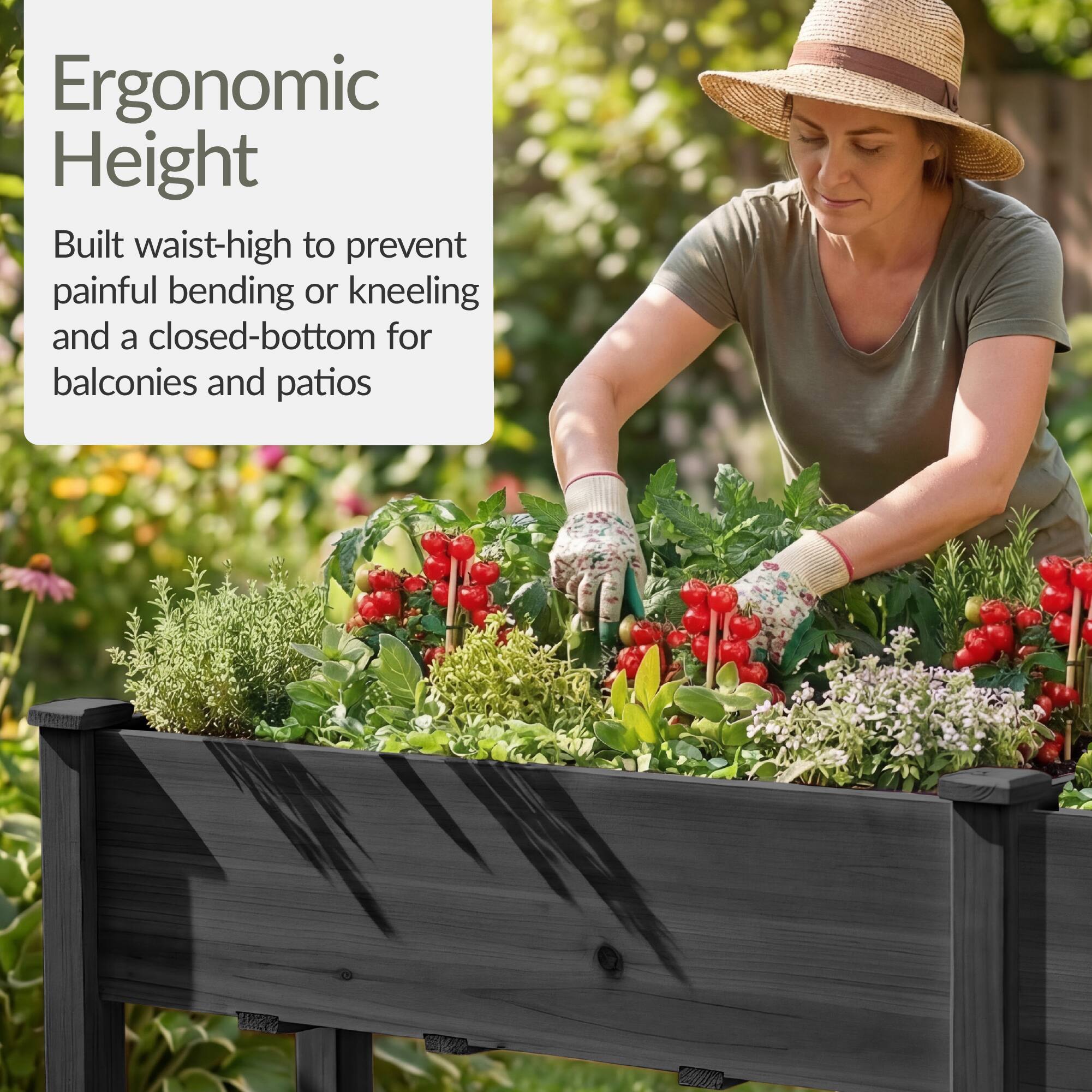 Ergonomic Height

Built waist-high to prevent painful bending or kneeling and a closed-bottom for balconies and patios