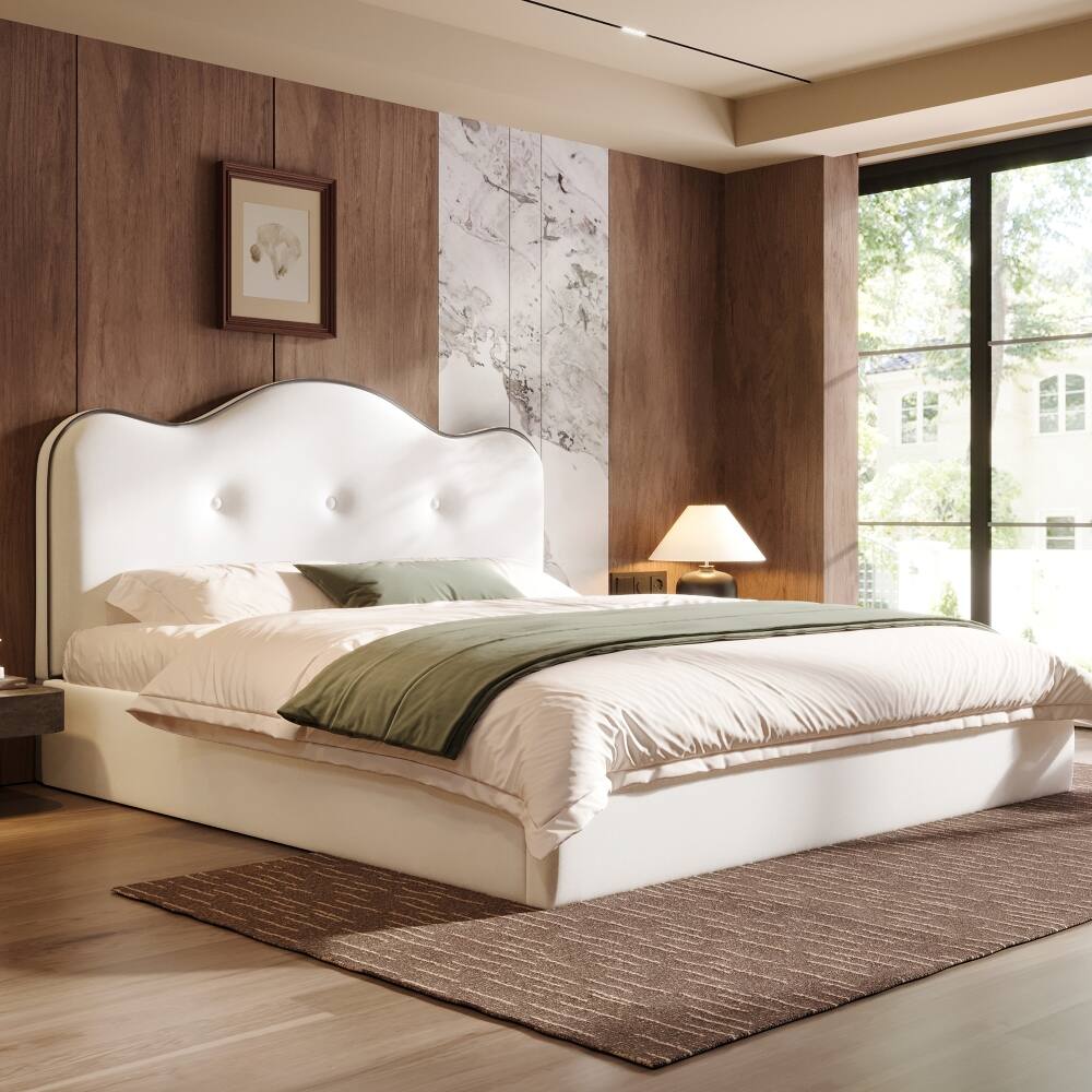 Angle. Loheer - Loheer King Size Upholstered Platform Bed Beige Velvet Frame - Beige.