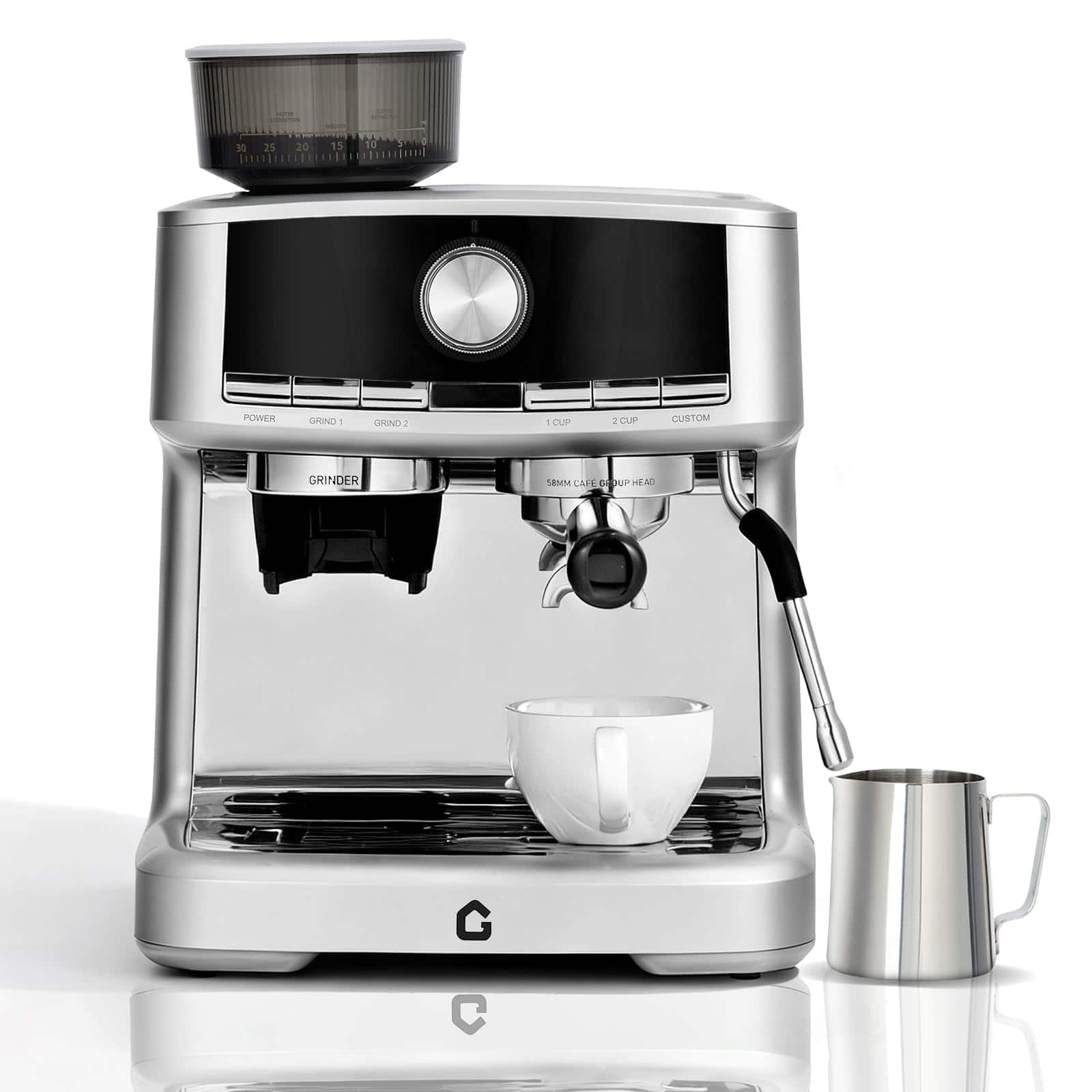 TROPOW - 20 Bar Pressure Stainless Steel Professional Espresso Machine - Silver