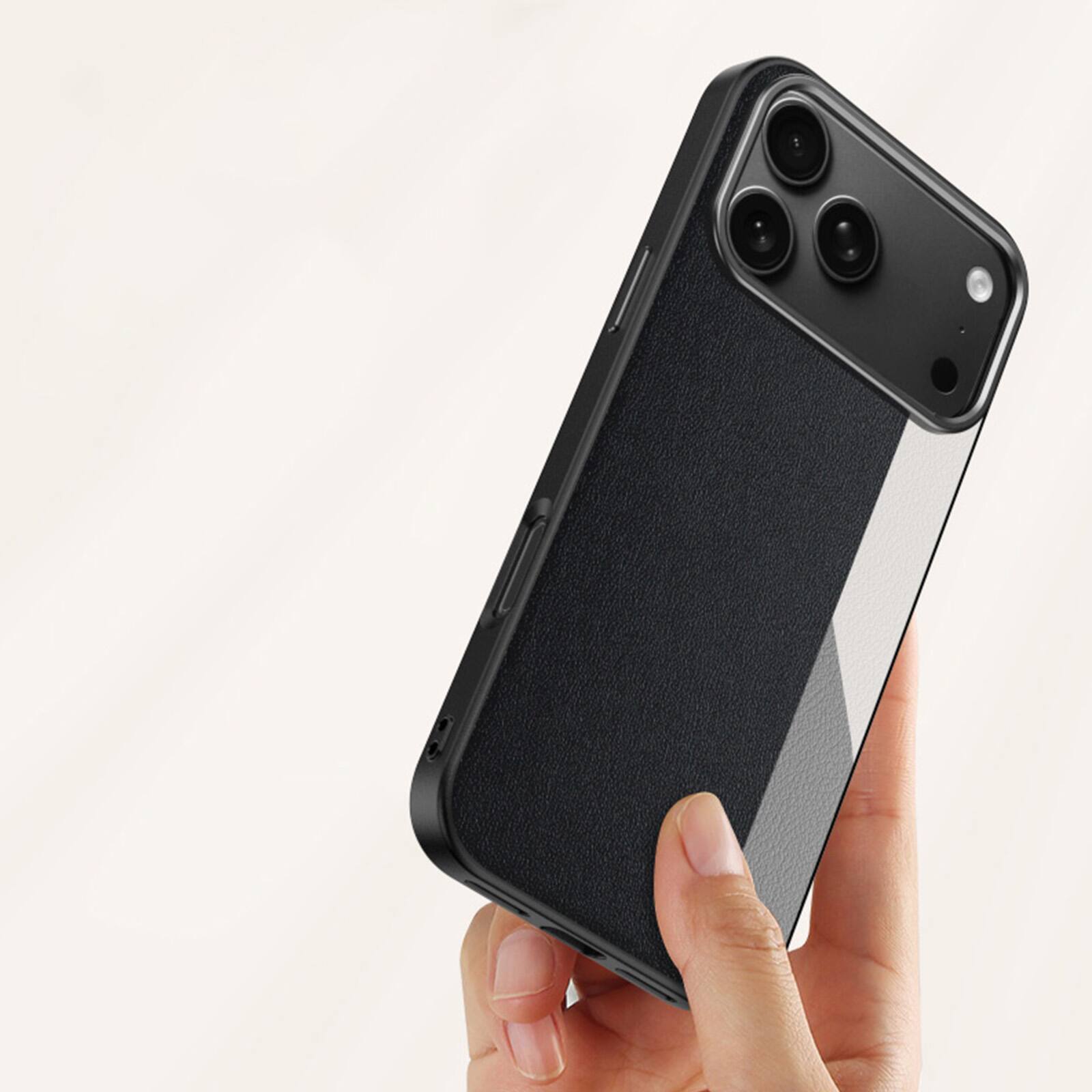 Back. Dteck - Magnetic Case for Apple iPhone 17 Pro Max, Leather Texture Shockproof Protective Cover, Enhanced Camera Protection - Black.