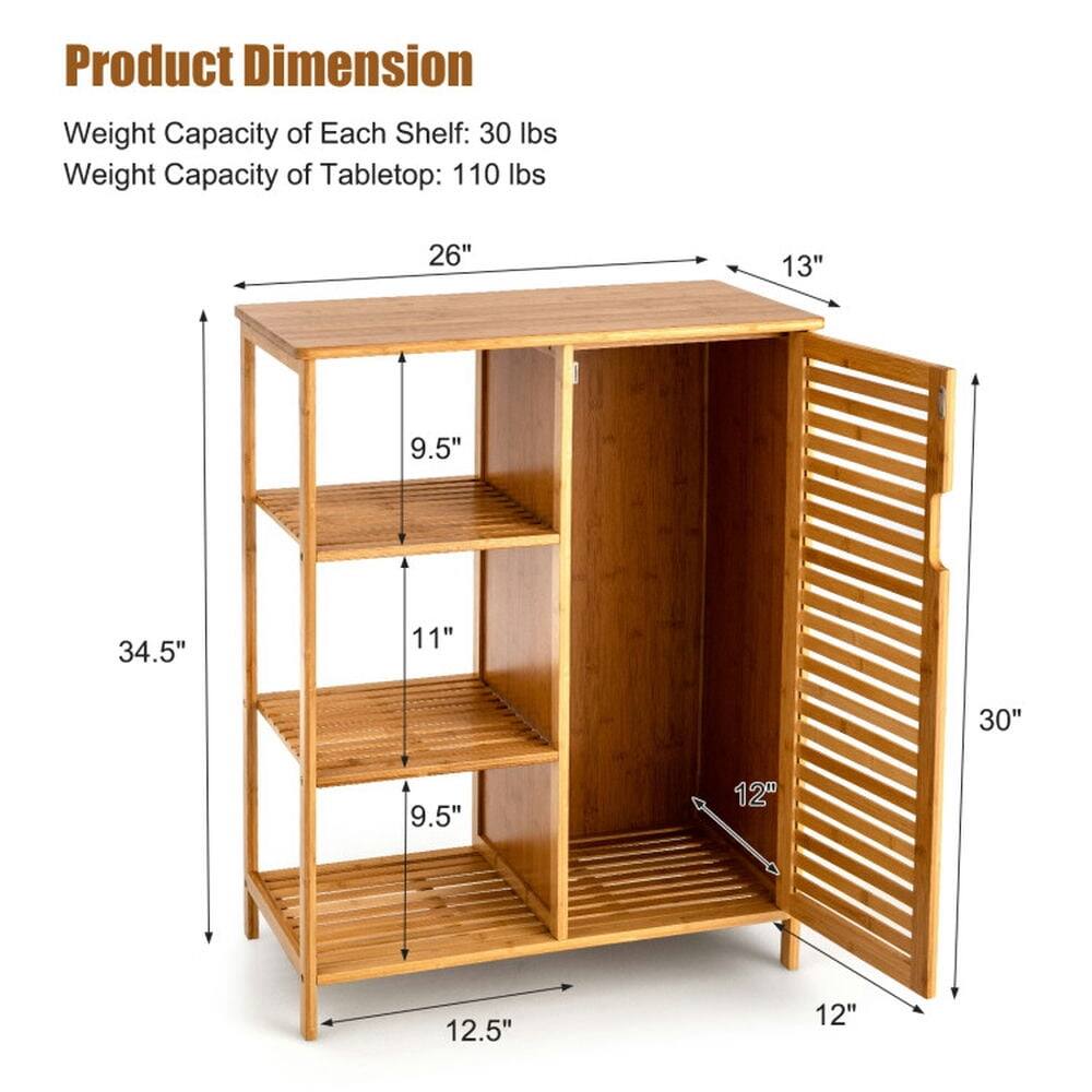 Product Dimension  
Weight Capacity of Each Shelf: 30 lbs  
Weight Capacity of Tabletop: 110 lbs  

26" x 13" x 34.5"  
9.5" x 11" x 30"  
12.5" x 12" x 12"
