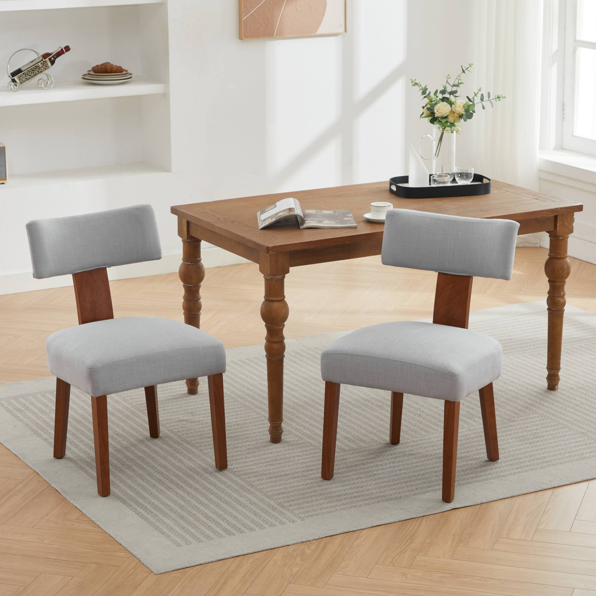 Alt View 4. GOODSILO - Set of 2 Modern Armless Dining Chairs with Curved Backrest and Solid Wooden Legs for Dining and Living Room - Gray.