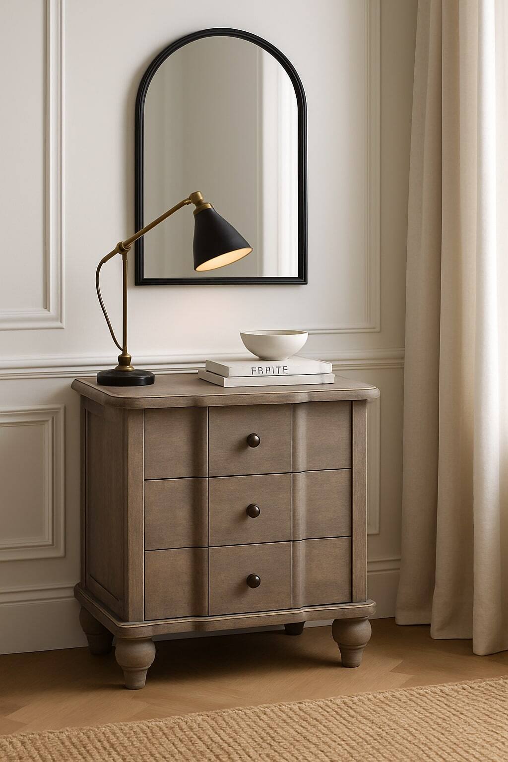 Alt View 2. Artisan Furniture - Artisan Furniture Solid Wood Beaumont Curved Nightstand - Grey.