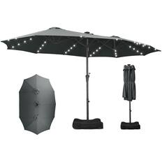 Front. Ainfox - Ainfox 15FT Double Sided Patio Umbrella Outdoor Large Umbrella for Deck Pool Shade with 48 Solar LED Lights & Base - Black.