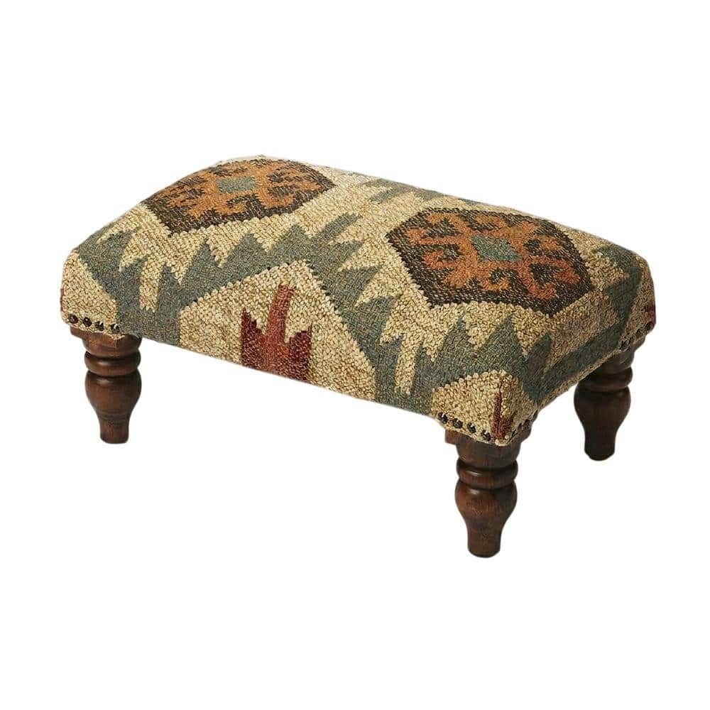 Starlight Canyon Home - Rustic Jute Wrapped Accent Stool, Distressed Wood Footstool for Bedroom - Multi-Color