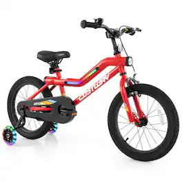 Costway - 16" LED Lighted Kids Bike with Adjustable Seat Coaster Brake Training Wheels - Red