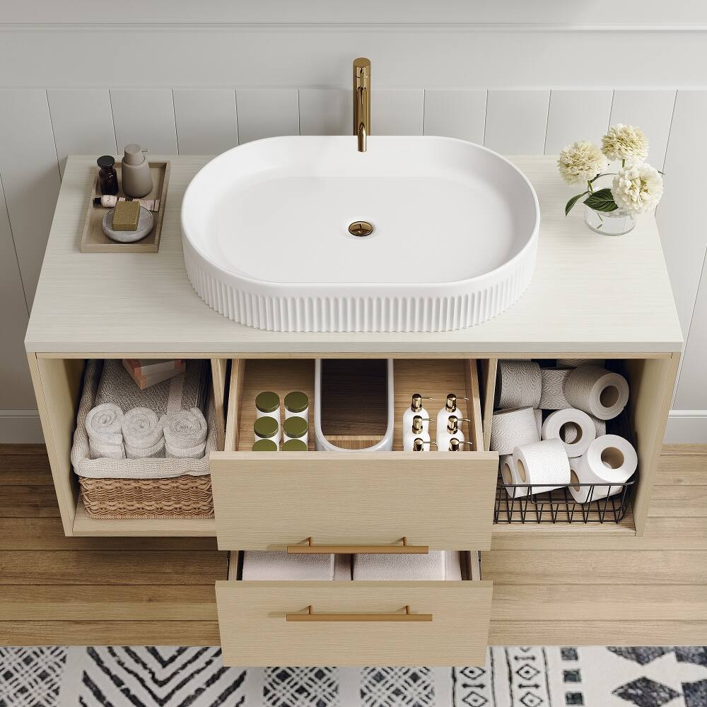 Left. Loheer - Loheer 39.3 inch wall mounted bathroom vanity floating vanity with ceramic sink White and Wood - White, Wood.