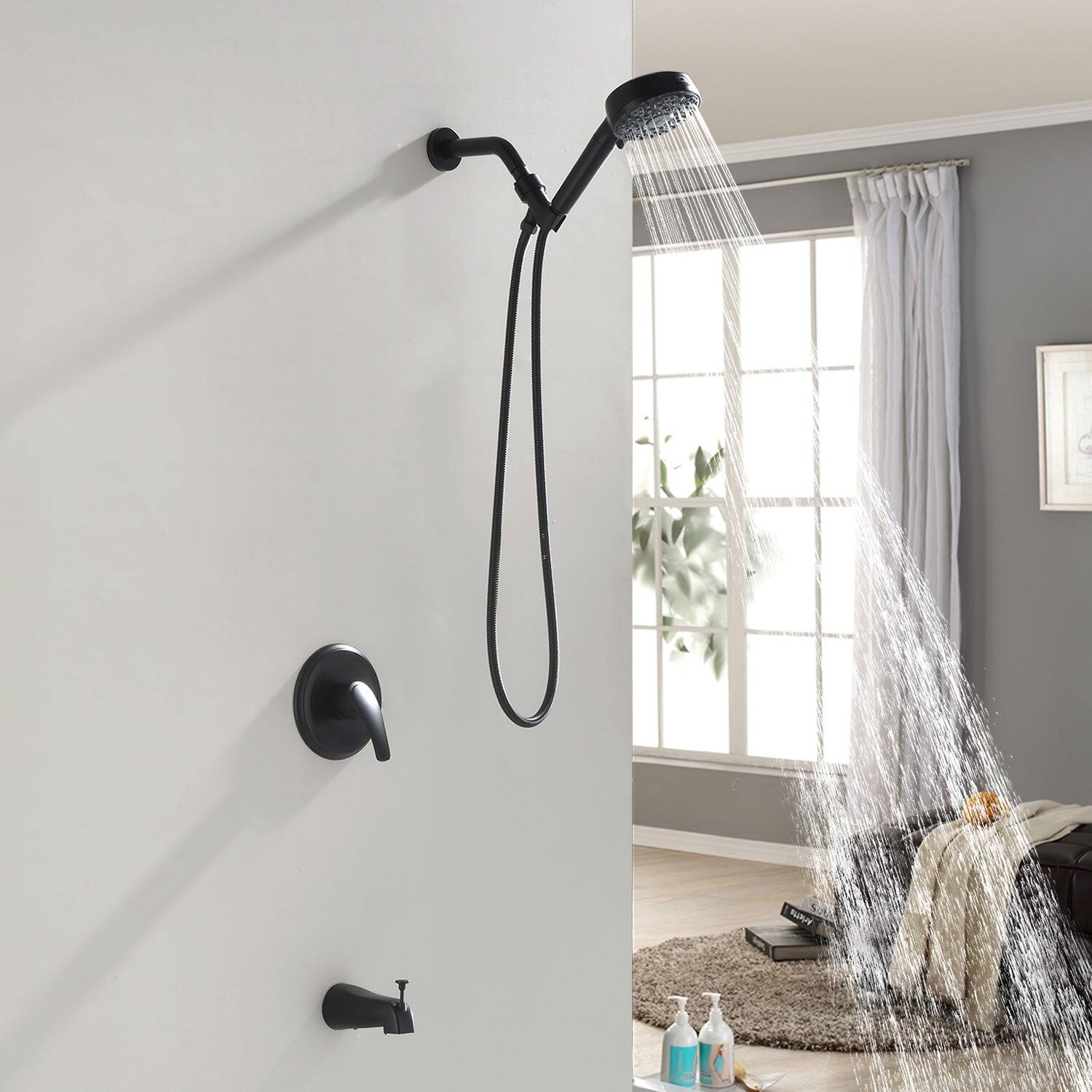 Alt View 3. Boyel Living - Matte Black Shower Set with cUPC Pressure Balance Valve 7 Function Filter Handheld Shower and High Flow Tub Spout - Matte Black.