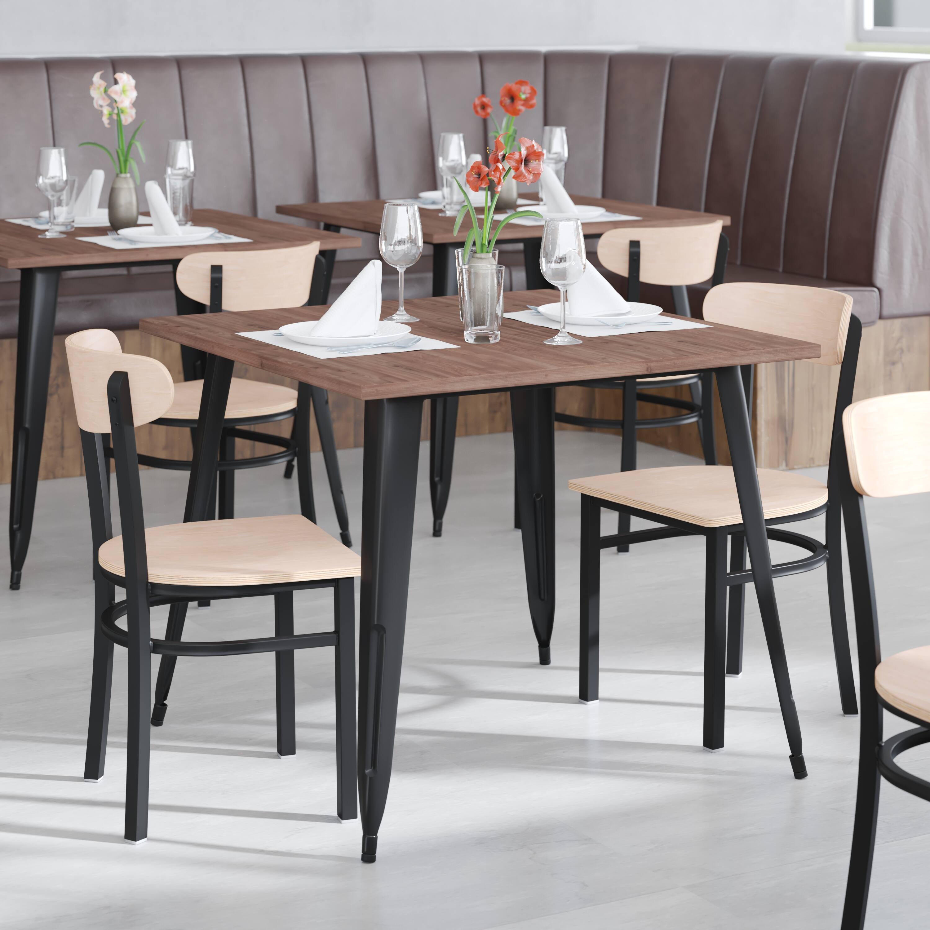 Alt View 3. Emma + Oliver - Yara Industrial Dining Chair with Rolled Steel Frame and Solid Wood Seat - 500 lbs. Static Weight Capacity - Natural Birch.