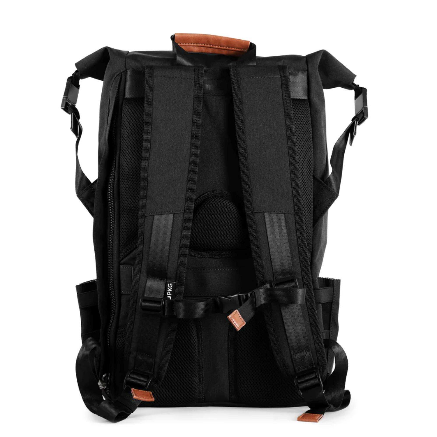 Angle. PKG - Dawson Recycled Roll Top Backpack - Black.