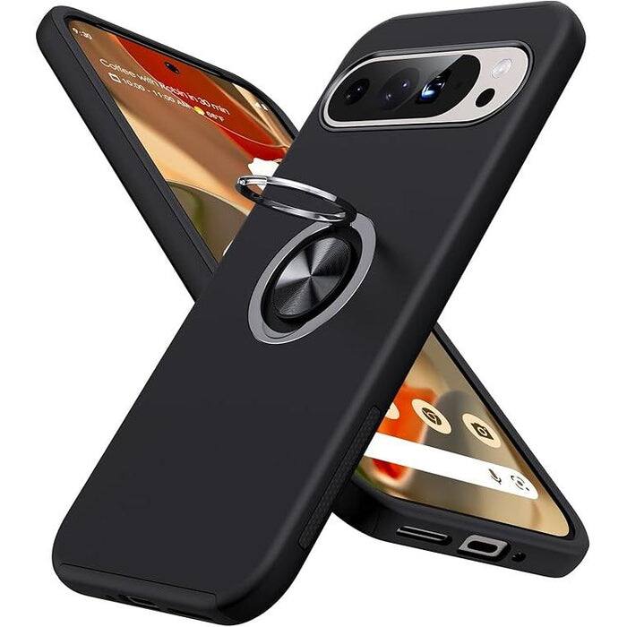 Entronix - Pixel 9 Pro XL Case - 360-Degree Circular Ring Grip Stand - Black