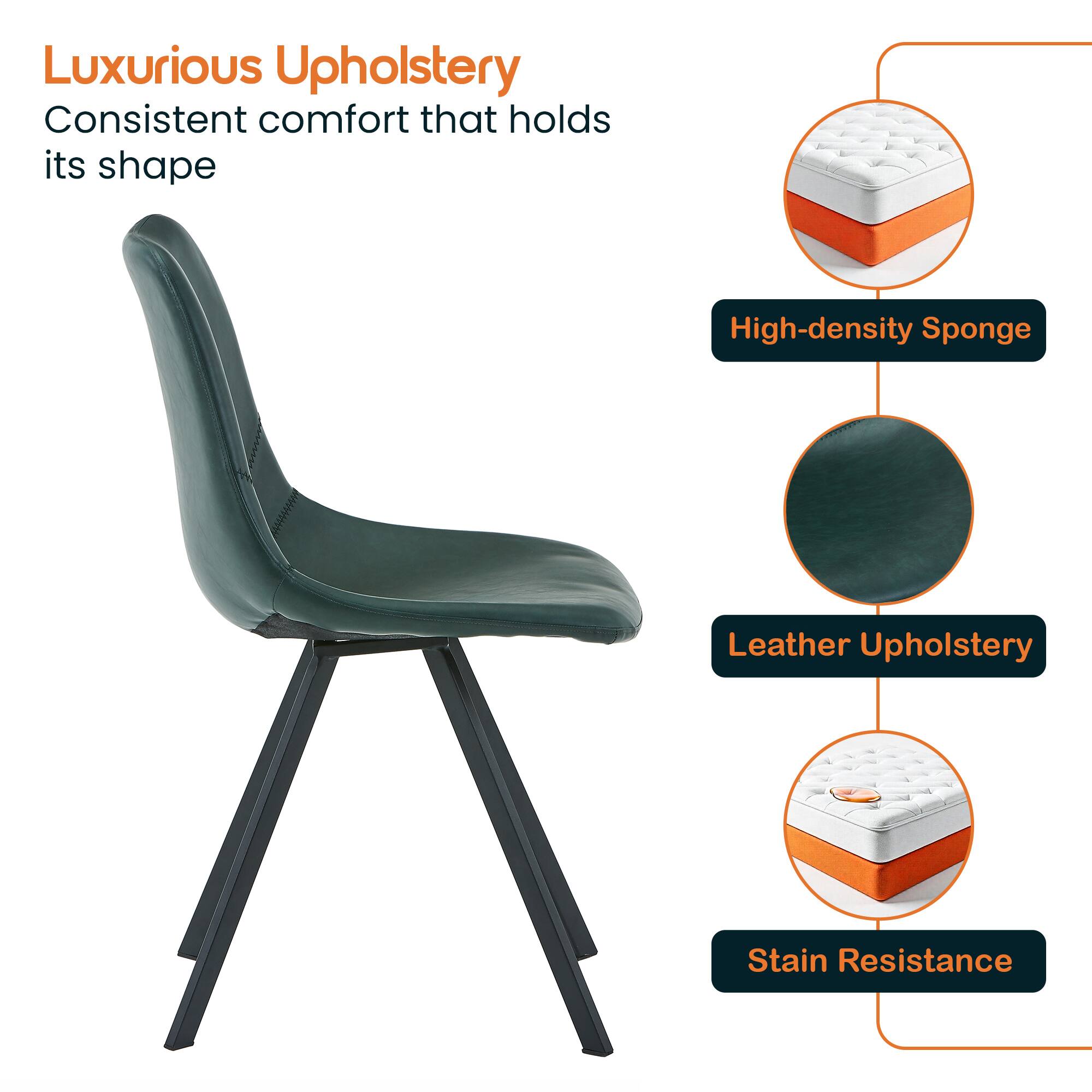 Luxurious Upholstery  
Consistent comfort that holds its shape

- High-density Sponge
- Leather Upholstery
- Stain Resistance