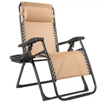Front. Costway - Costway Zero Gravity Chair Oversize Lounge Chair Patio Heavy Duty Folding Recliner - Beige.