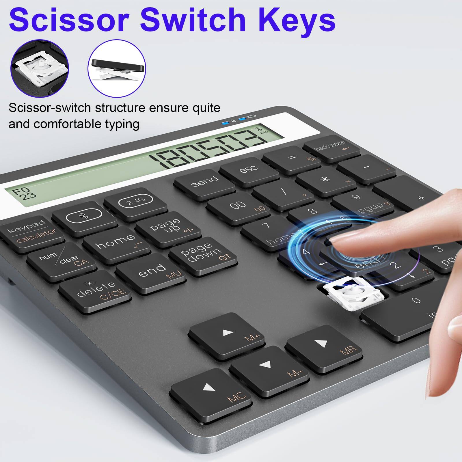 Scissor Switch Keys

Scissor-switch structure ensure quite and comfortable typing

- backspace
- esc
- send
- FO 23
- keypad
- page up
- calculator
- home
- page down
- num
- clear
- CA
- GT
- end
- delete
- C/CE
- M+
- MR
- M-
- MC