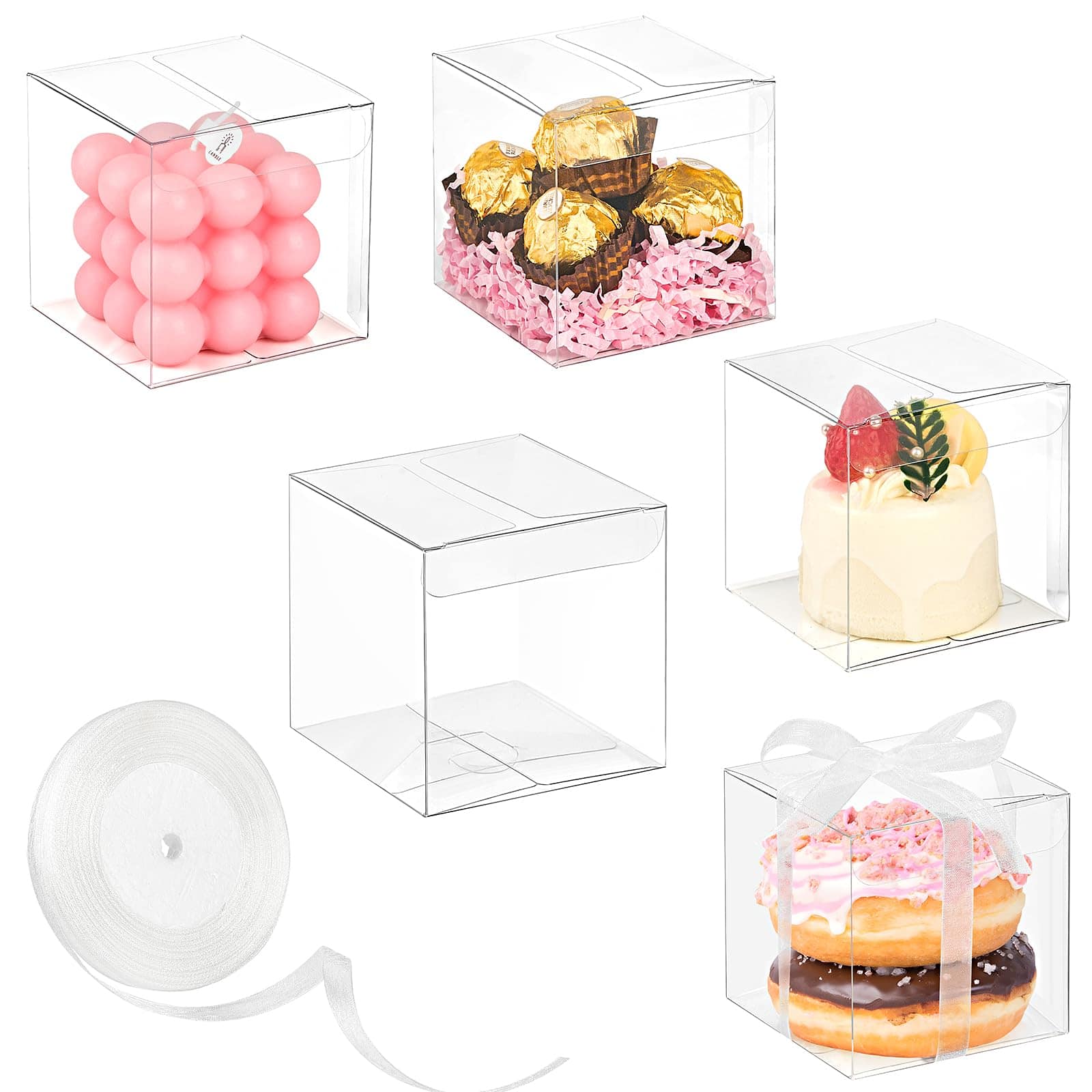 Paradigms Interiors - Inches Clear Favor Boxes Small Plastic Gift With Ribbons For Cupcakes Cocoa Bombs Wedding Shower Birthday P - 3x3x3 Inch