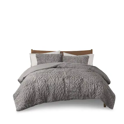 Front. Gracie Mills - Gracie Mills Hanna Faux Fur Down Alternative Comforter Set - Grey.