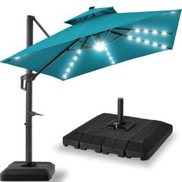 Best Choice Products - 9x12ft 2-Tier Square Outdoor Solar LED Cantilever Umbrella w/ 360-Rotating Base - Cerulean