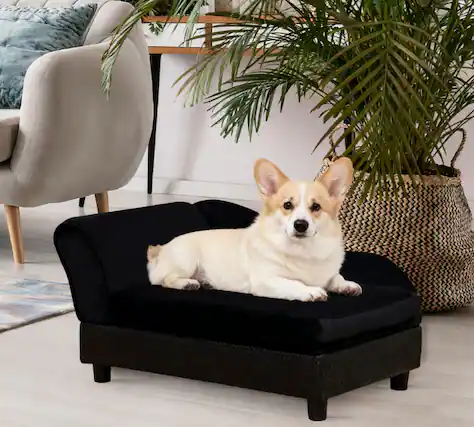 Front. Siljoy - Black Dog Sofa with Hidden Storage, 2‑Inch Cushion, Tufted Design for Small Pets, 22 lb Capacity - Black.