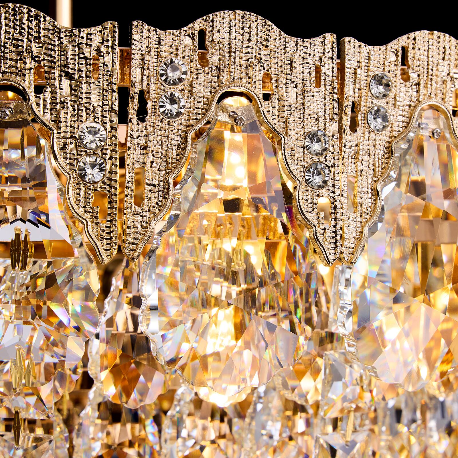 Alt View 3. Siljoy - 23.6-in Modern Glam Brass Round K9 Crystal 12-Light E12 Dimmable Adjustable Pendant for Dining Living Foyer - Brass.