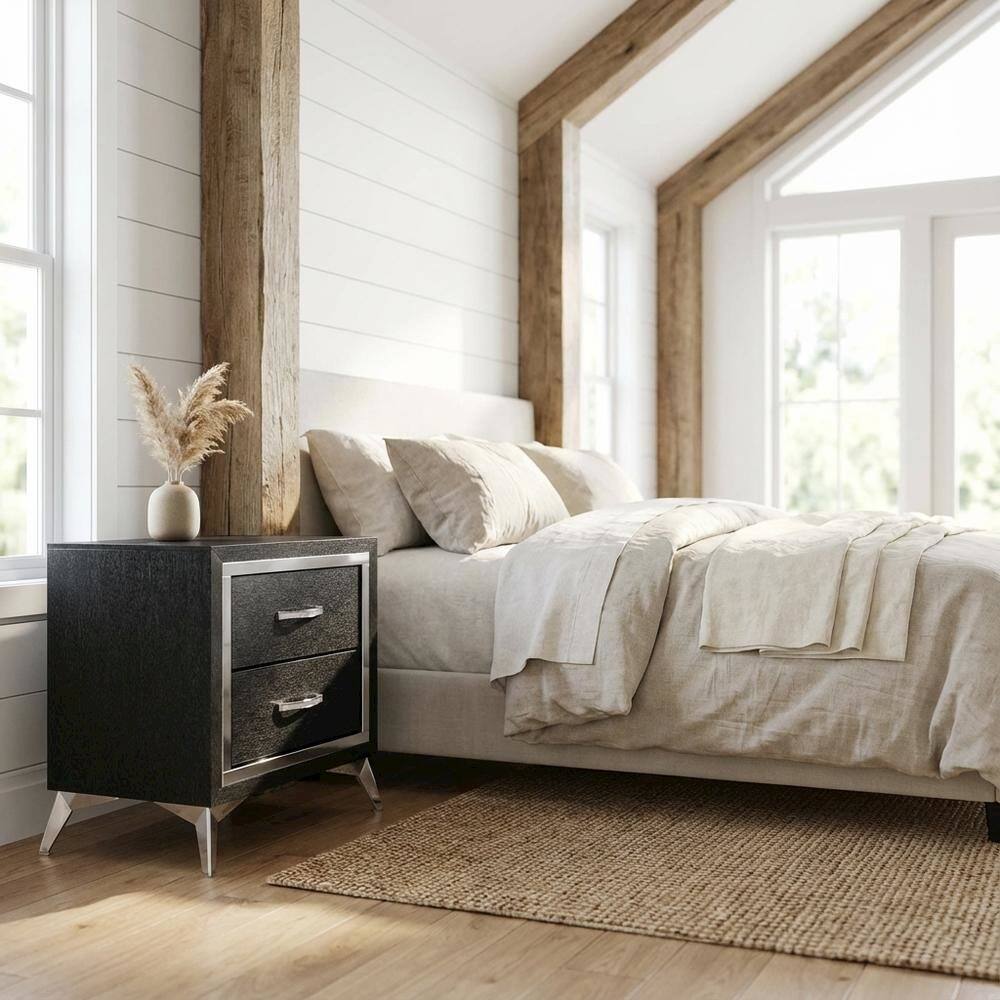 Angle. FurniFact - Black Bedroom Nightstand with Sleek Design and Ample Storage - Black.