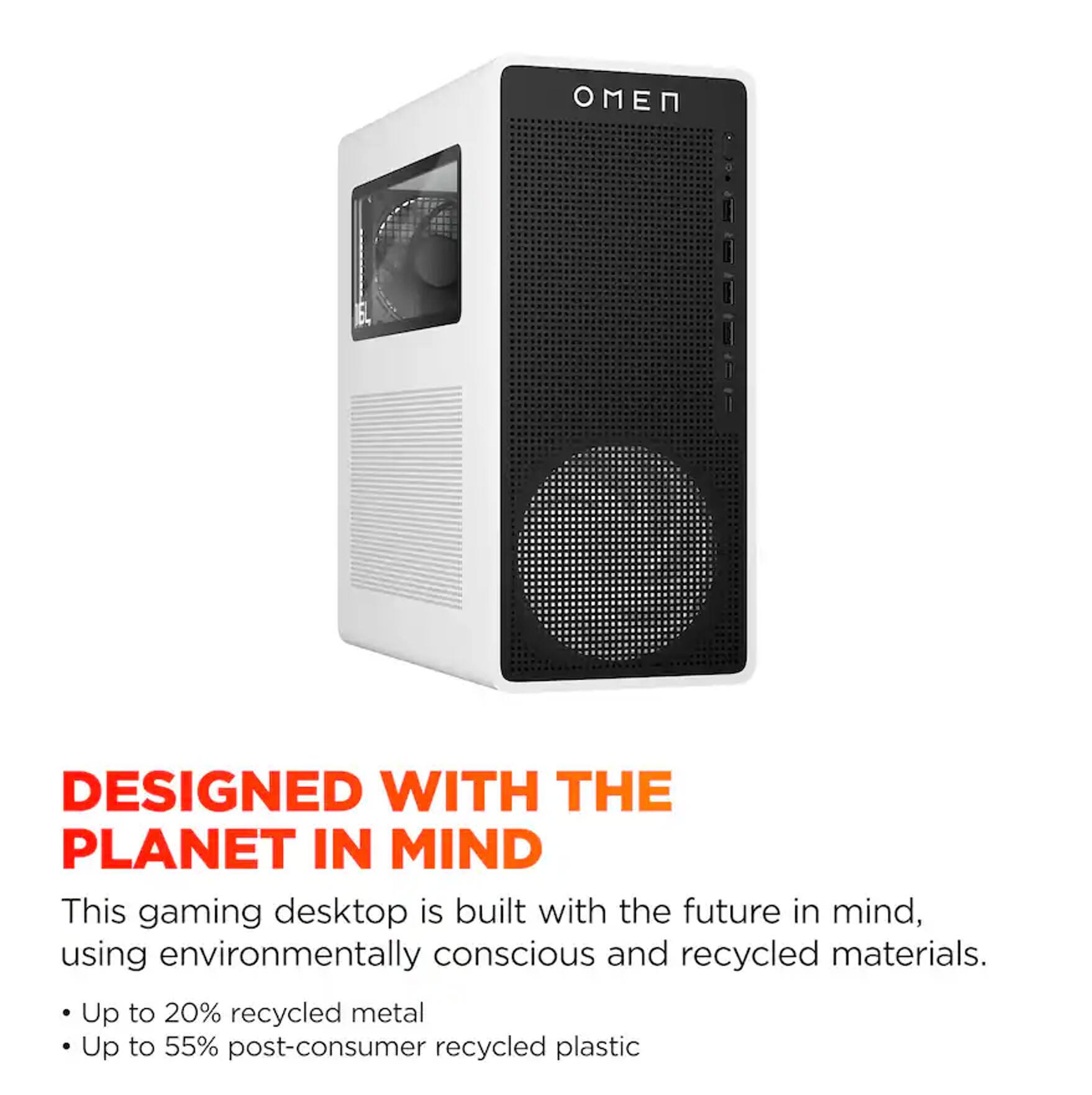 DESIGNED WITH THE PLANET IN MIND

This gaming desktop is built with the future in mind, using environmentally conscious and recycled materials.

- Up to 20% recycled metal
- Up to 55% post-consumer recycled plastic