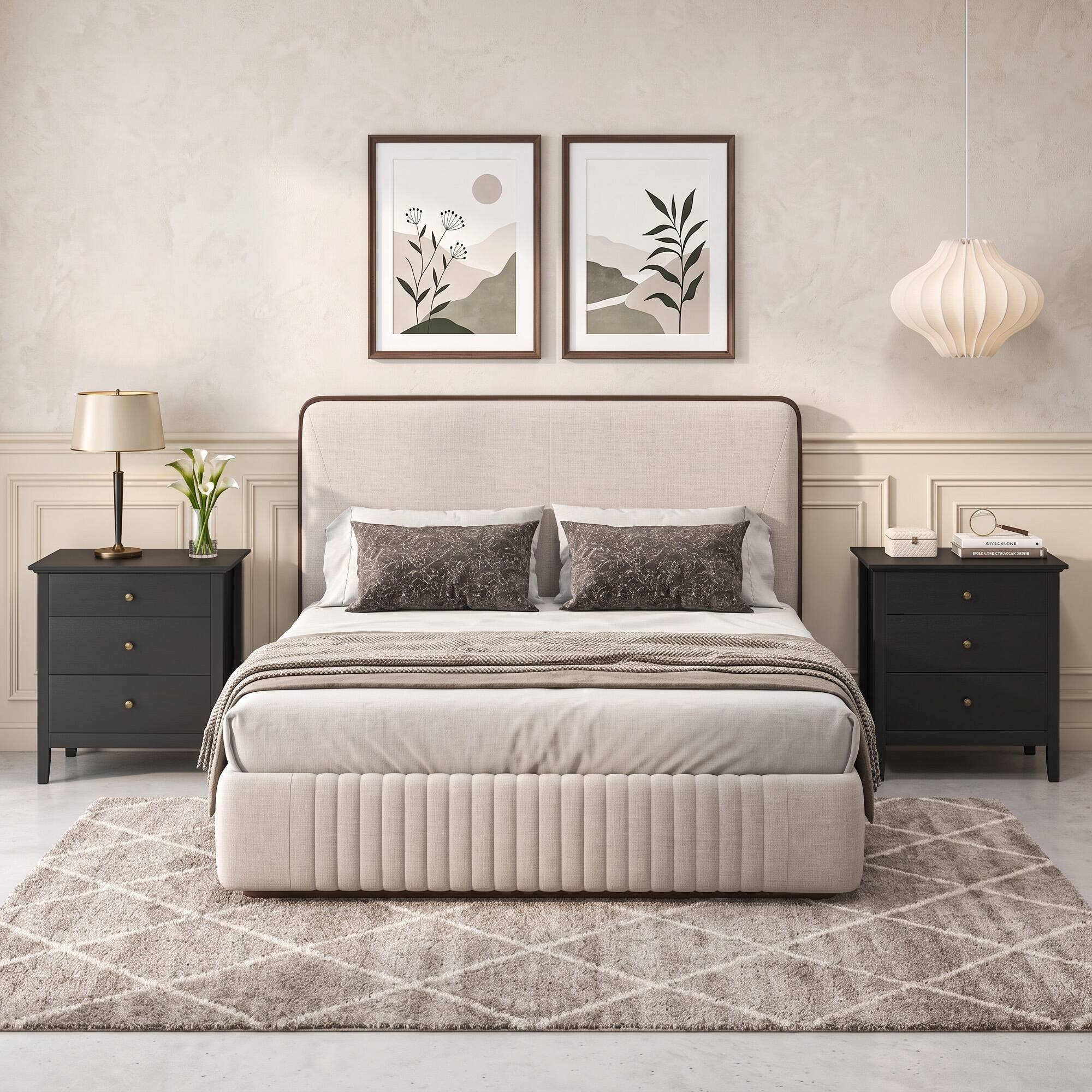 Alt View 2. WELLFOR - Modern 3-Drawer Wooden Nightstand - Black.