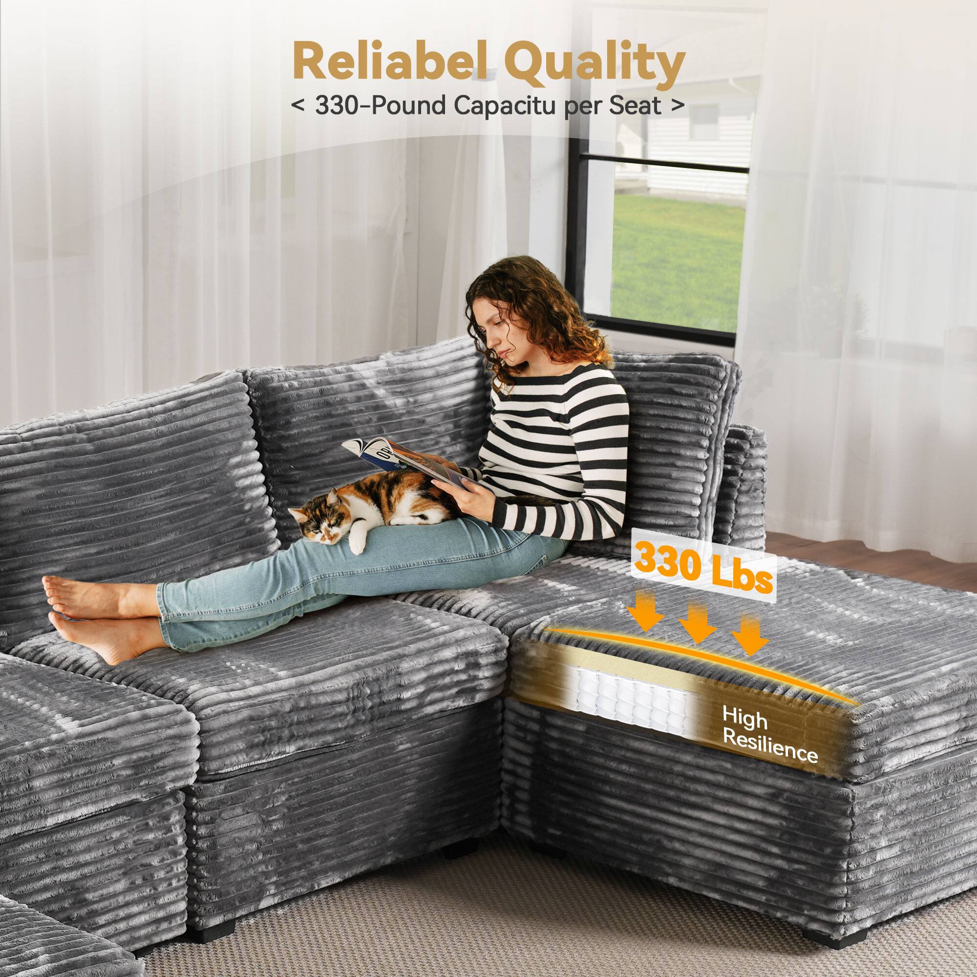 Reliable Quality  
< 330-Pound Capacity per Seat >  
330 Lbs  
High Resilience