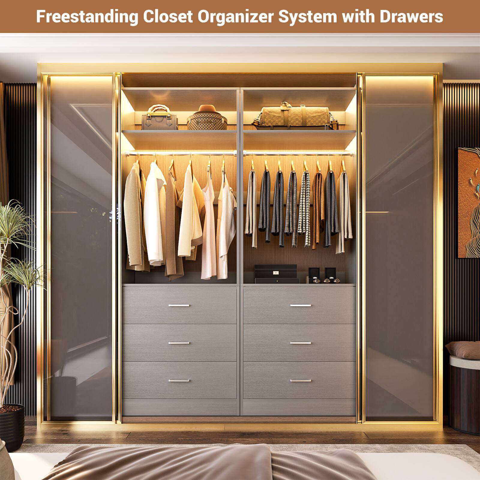 Freestanding Closet Organizer System with Drawers