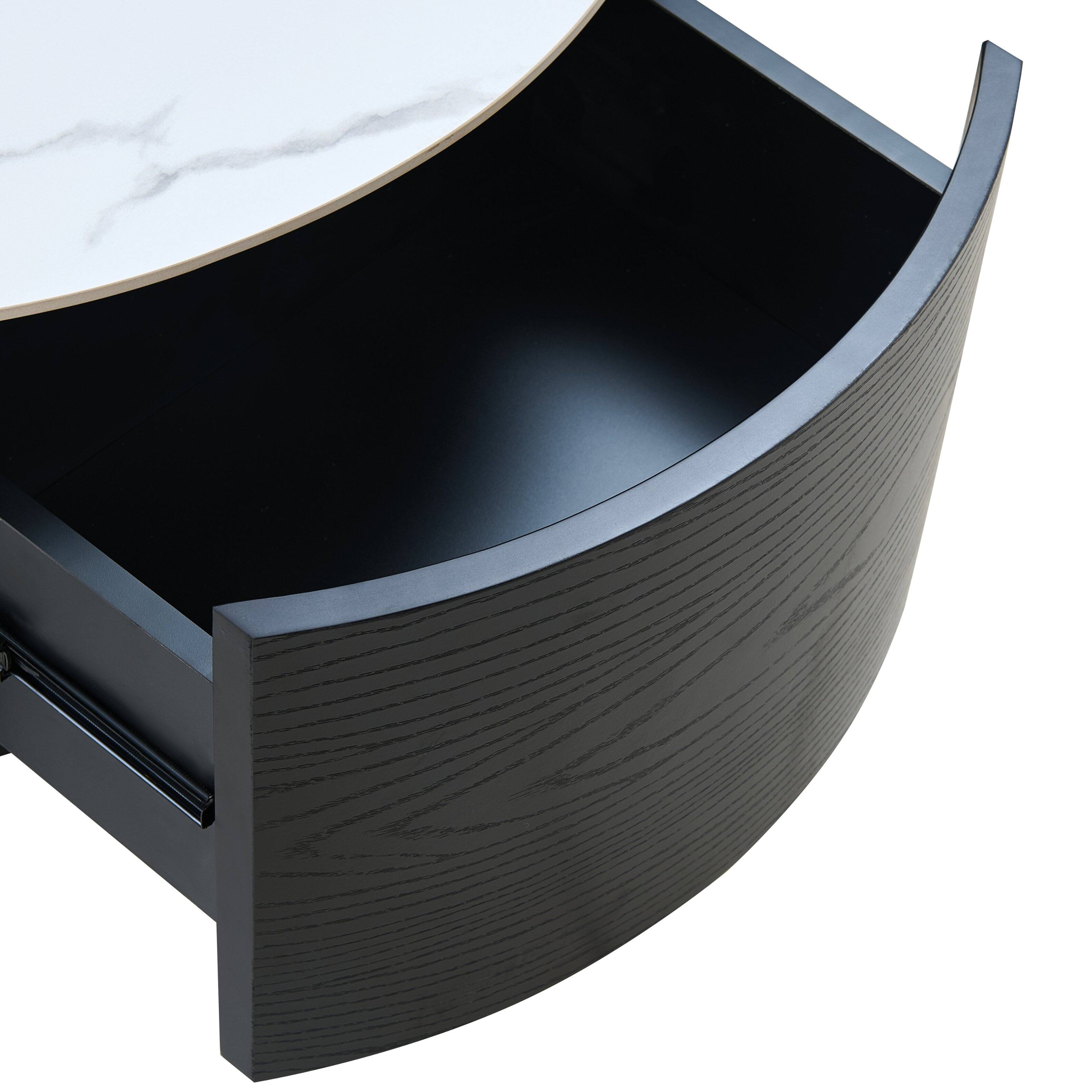 Alt View 7. Tiramisubest - Modern Round Movable Coffee Table with Casters, 2 Drawers, Marble Pattern Sintered Stone Top, Black, 29.5" - Black.