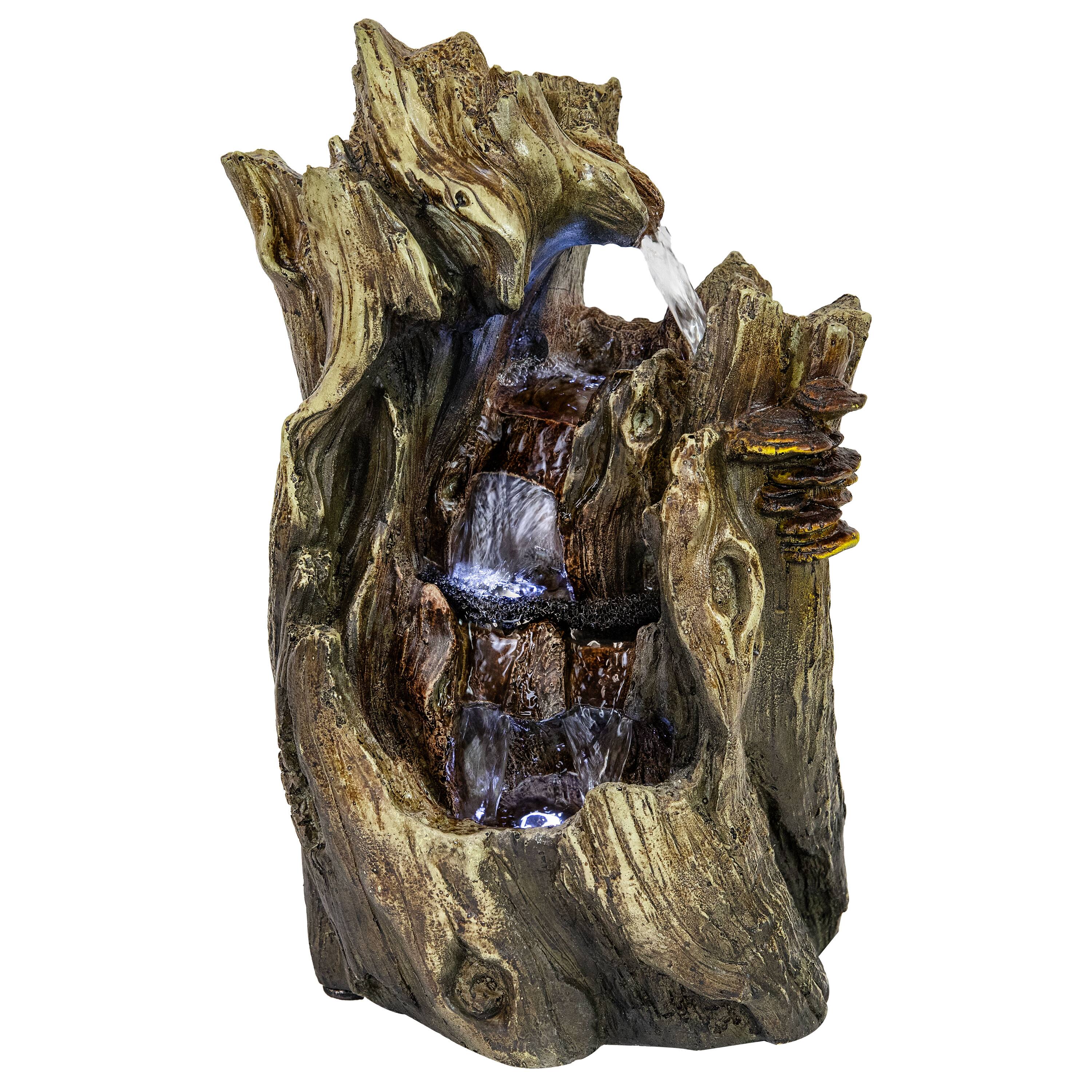 Front. Sunnydaze - Cascading Caves Polyresin Indoor Water Fountain with LED - 14 in - Light Brown.