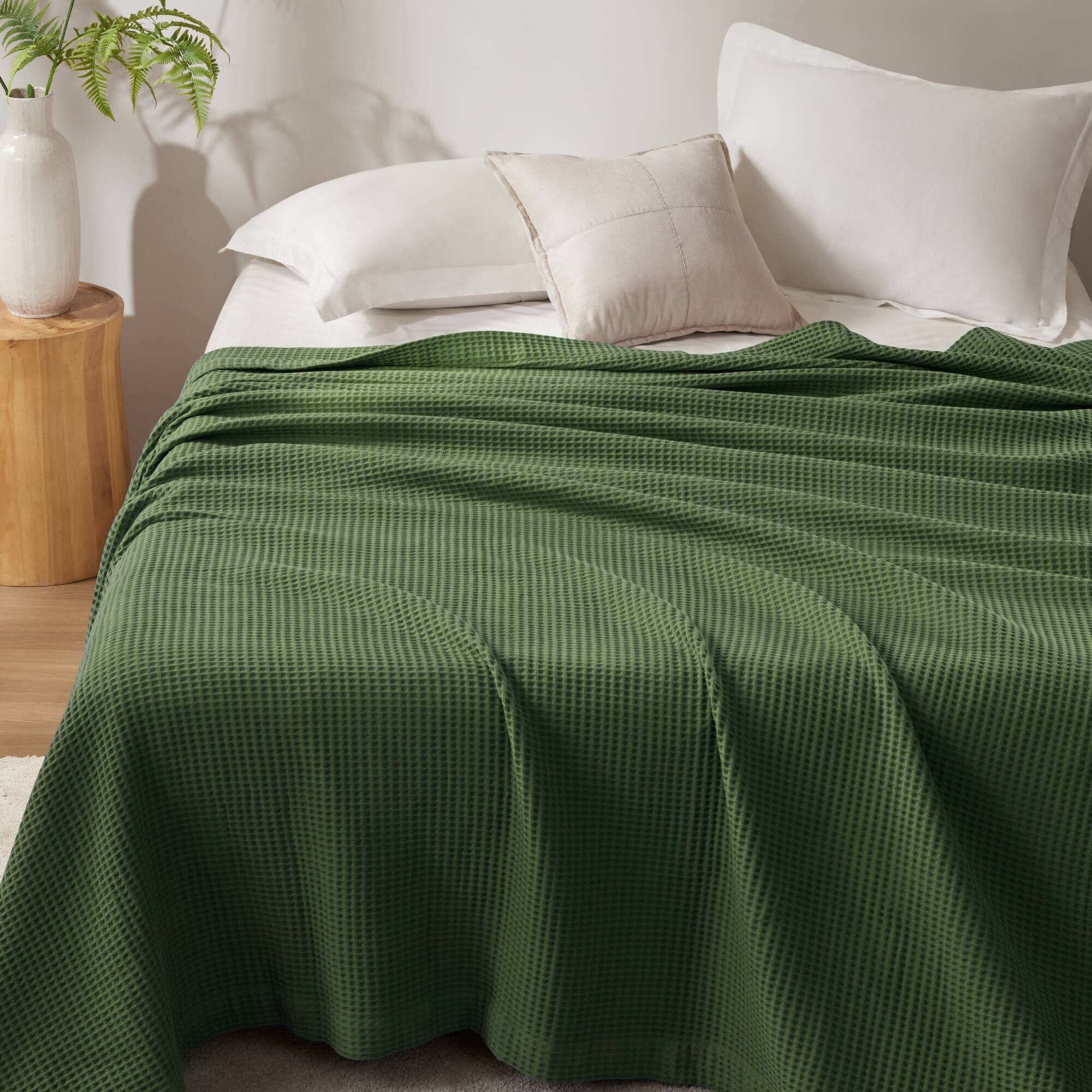 Alt View 1. Gracie Mills - Britain Cotton Blanket - Olive Green.