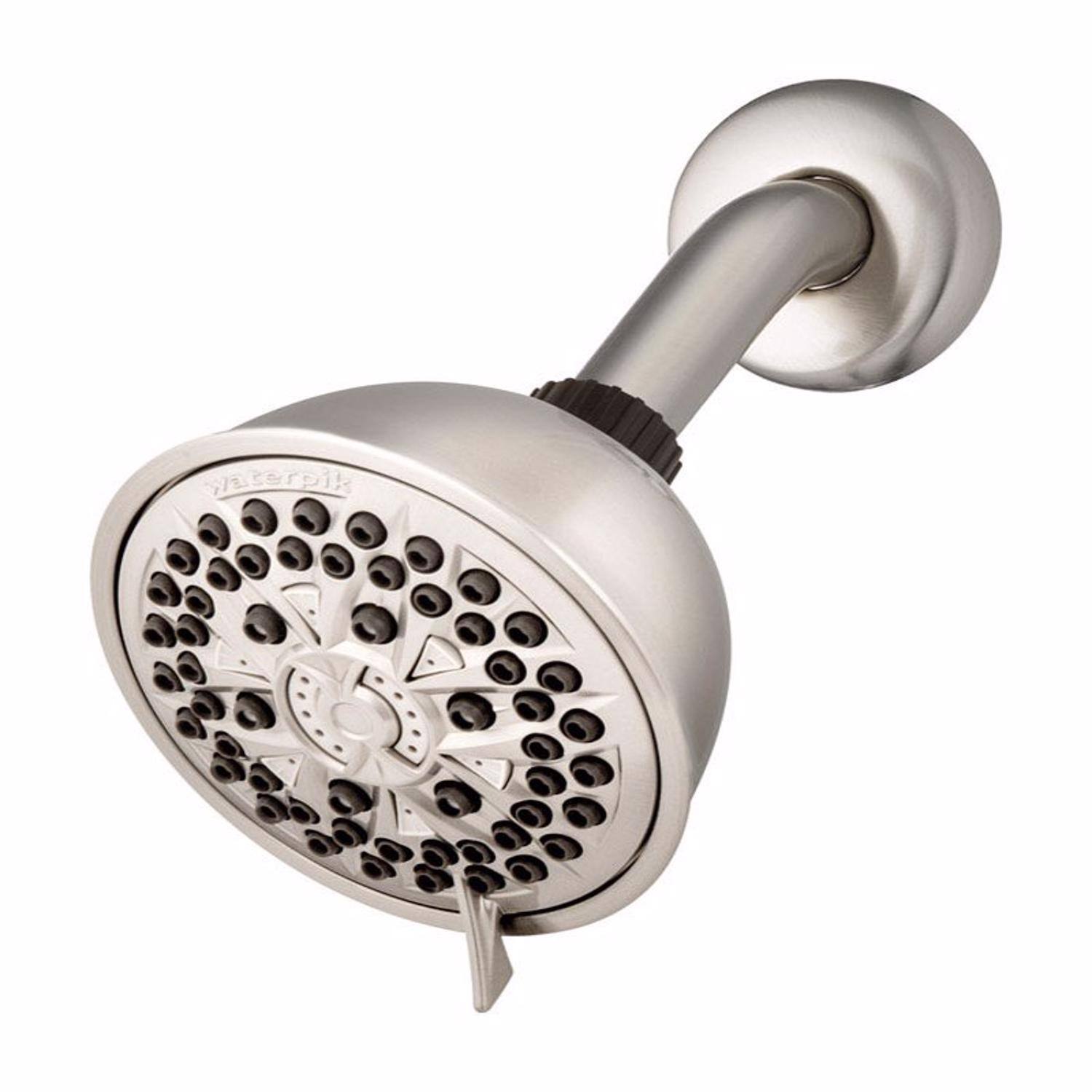 Front. Waterpik - Waterpik PowerPulse Massage Brushed Nickel 7 settings Wallmount Showerhead 1.8 gpm - Brushed.