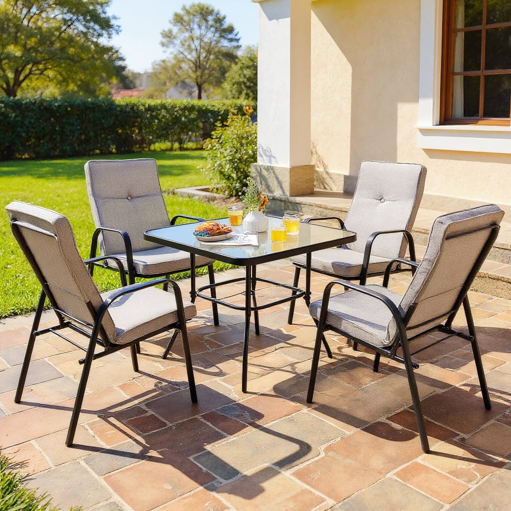 Kadyn - 4 Patio Dining Stackable Chairs Set with High-Back Cushions, Outdoor Dining Chair for Outside Patio, All Weather - Gray