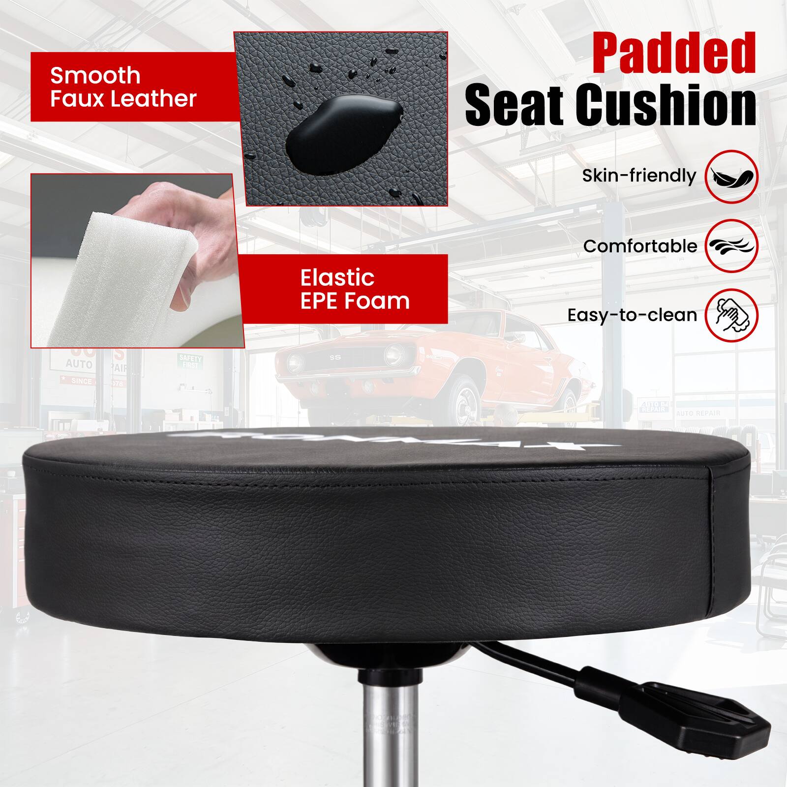 Smooth Faux Leather Padded Seat Cushion Skin-friendly Elastic EPE Foam Comfortable Easy-to-clean