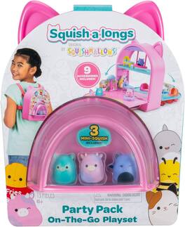 Jazwares - Squish-a-longs Party Pack On-The-Go Playset - Series 1 - Three 1in Mini-Squish with 9 Furnishings