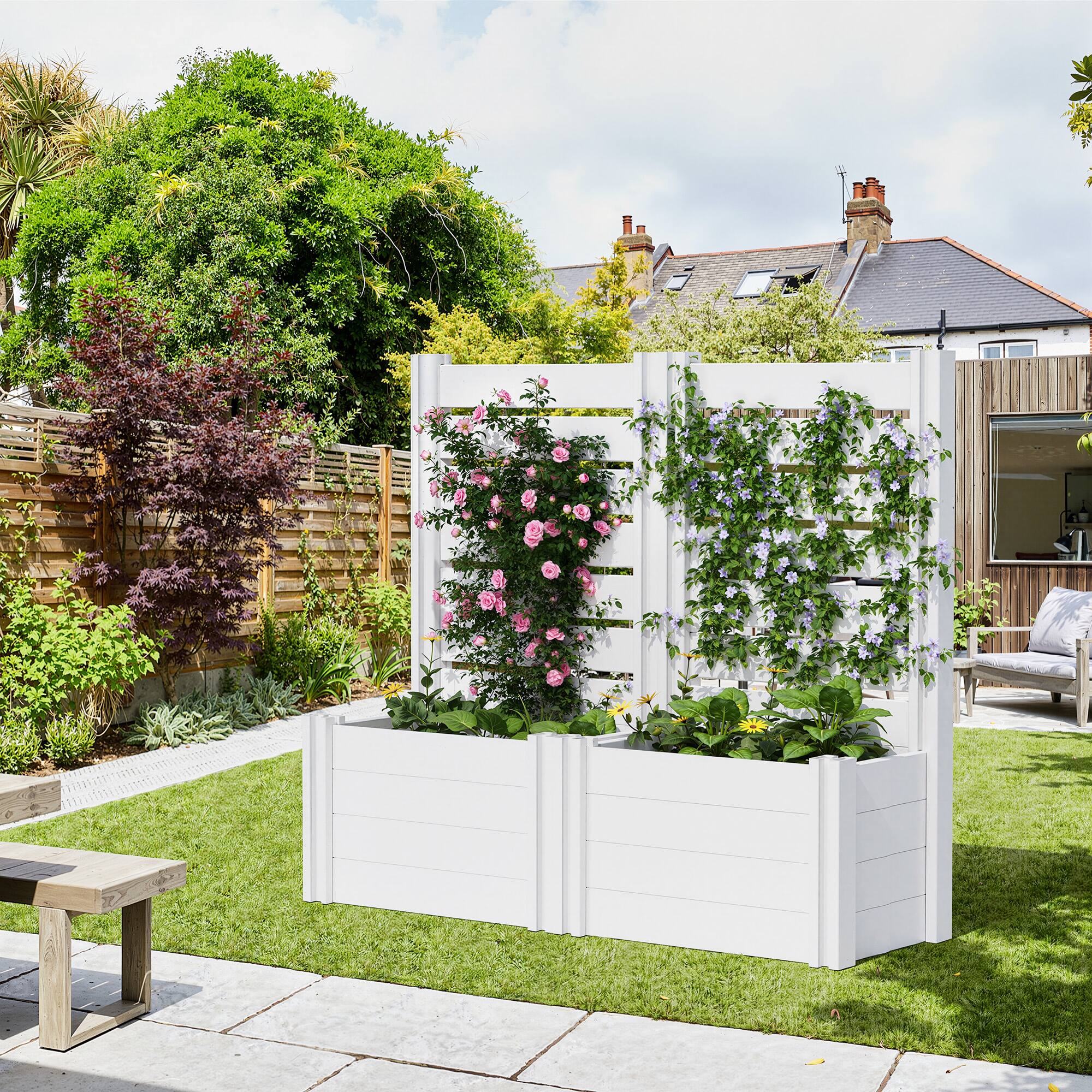 Alt View 1. PexFix - 47 in. x 23.6 in. Rectangle Vinyl PVC Planter Box Raised Garden Beds with Trellis-Ideal for Backyard - White.