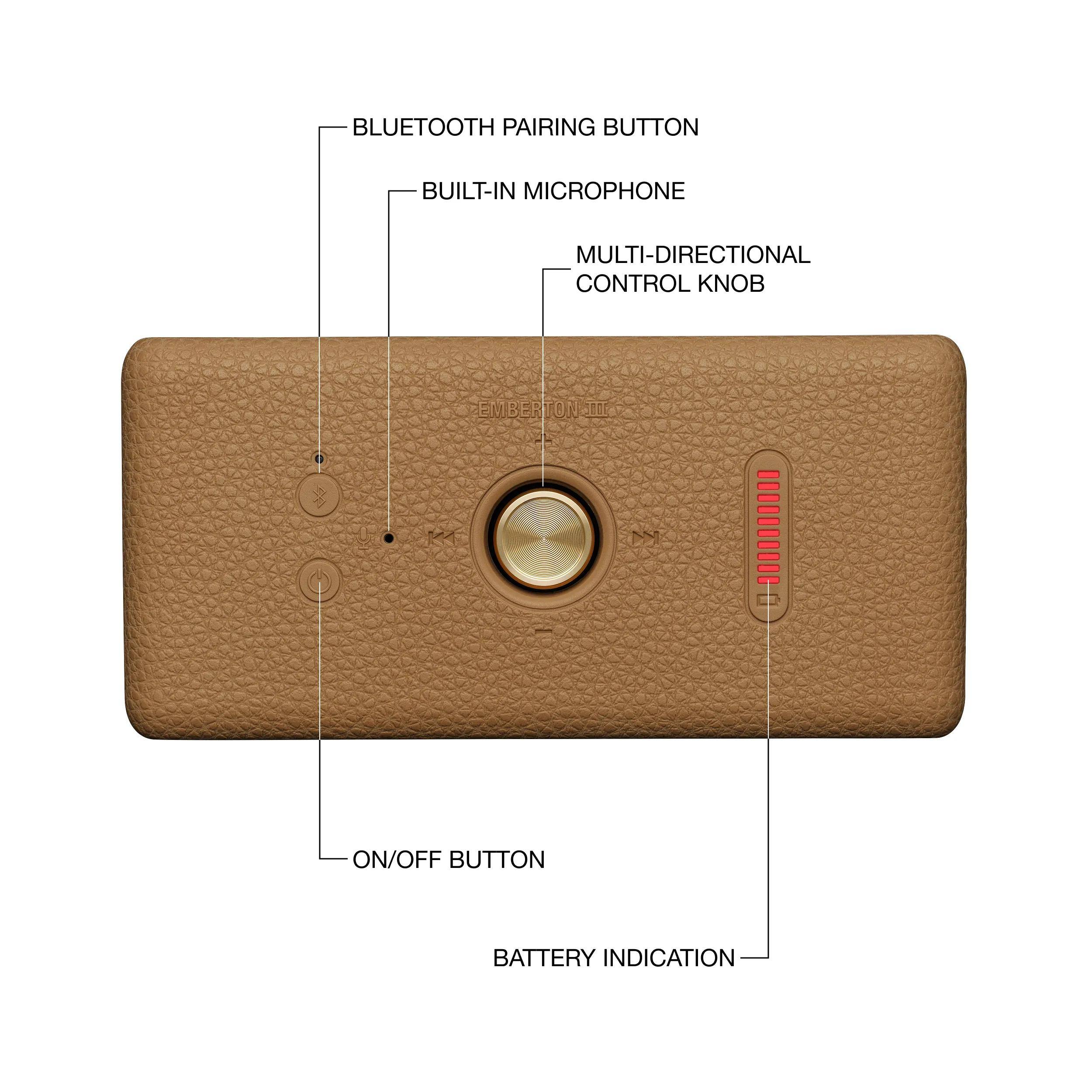BLUETOOTH PAIRING BUTTON  
BUILT-IN MICROPHONE  
MULTI-DIRECTIONAL CONTROL KNOB  
ON/OFF BUTTON  
BATTERY INDICATION