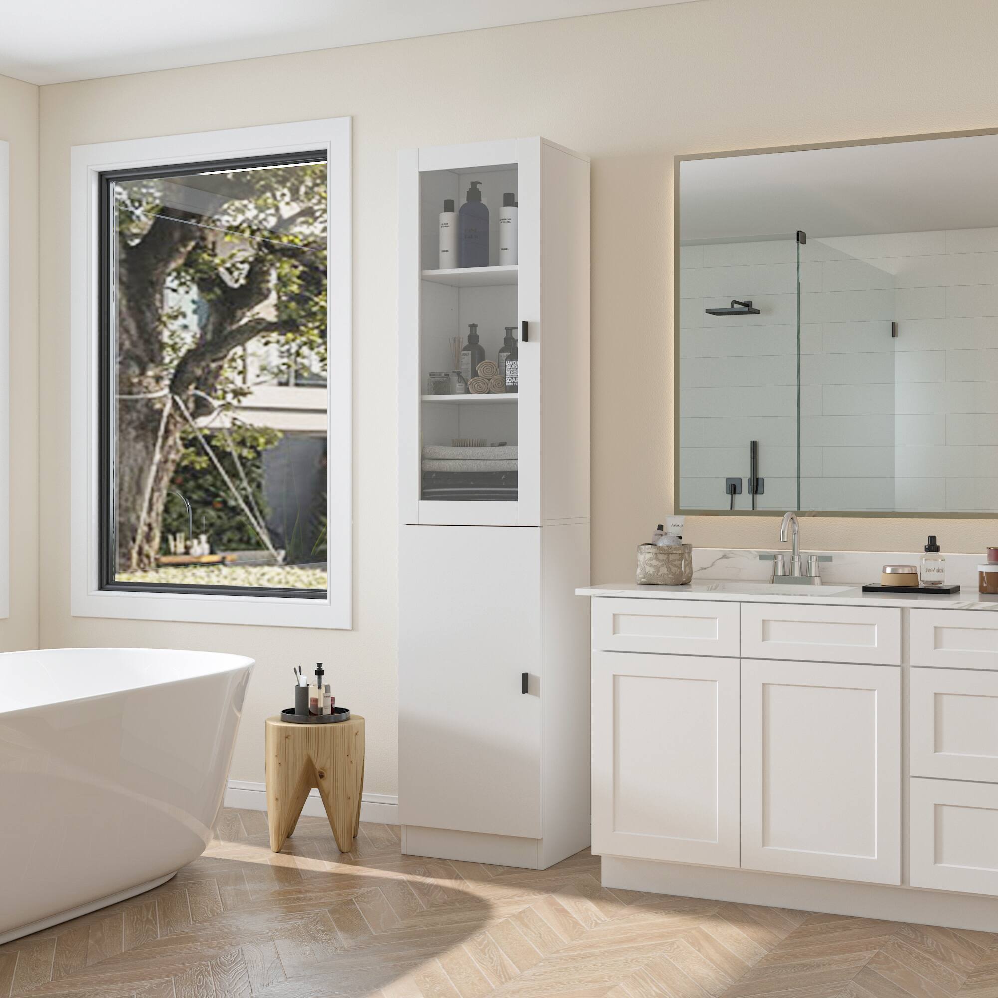 Left. FUFU & GAGA - Slim Multi-Purpose Storage Cabinet with Adjustable Shelves for Living Room and Bathroom - White.