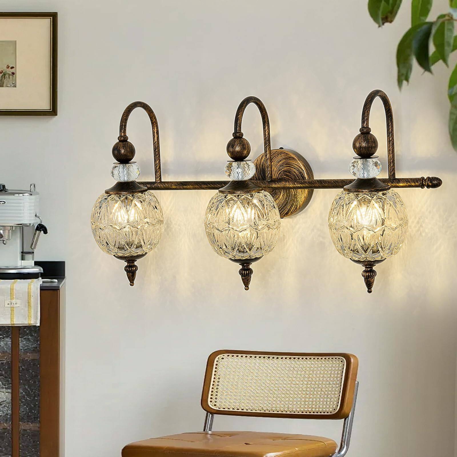 Alt View 5. Cedar Assembly - Vintage Bathroom Light Fixtures Bronze Vanity With Glass Globe Lampshade Lights Mid Century G Bulb Wall Sco - Bronze 3 light.