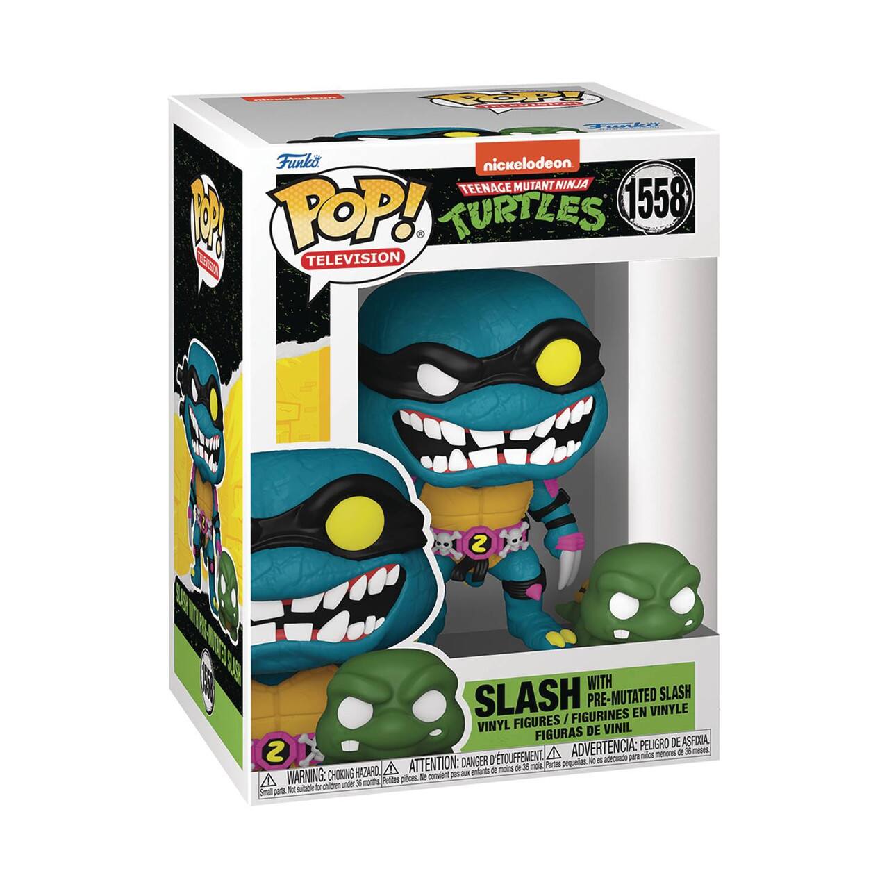 Funko Pop! Television Nickelodeon Teenage Mutant Ninja Turtles 1558

With Slash Pre-Mutated Slash Vinyl Figures / Figurines en Vinyle Figures / Vinyl Figuras de Vinil

Warning: Choking Hazard

Attention: Danger de touffement

Parts pequeñas, no se ajustan a los pequeños

Peligro de 2 a 3 años

Petites pièces, pas de jouets pour les moins de 36 mois